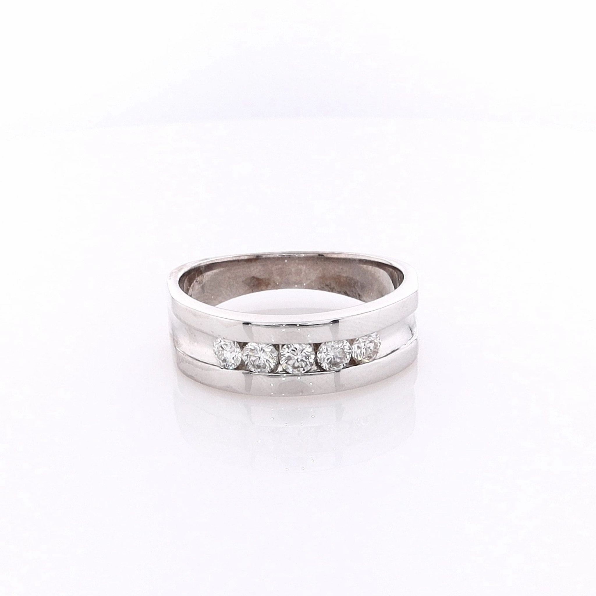 Estate 14k White Gold Center Groove Wedding Band