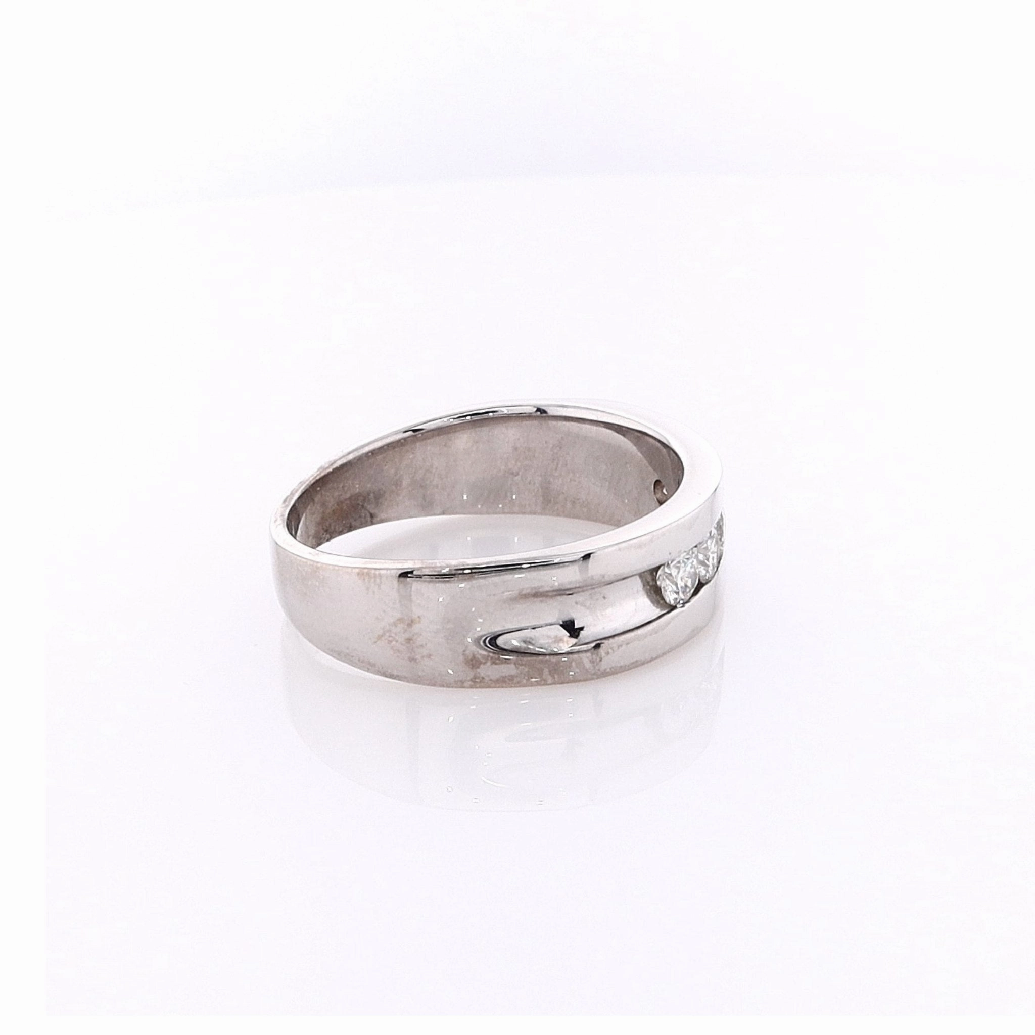 Estate 14k White Gold Center Groove Wedding Band