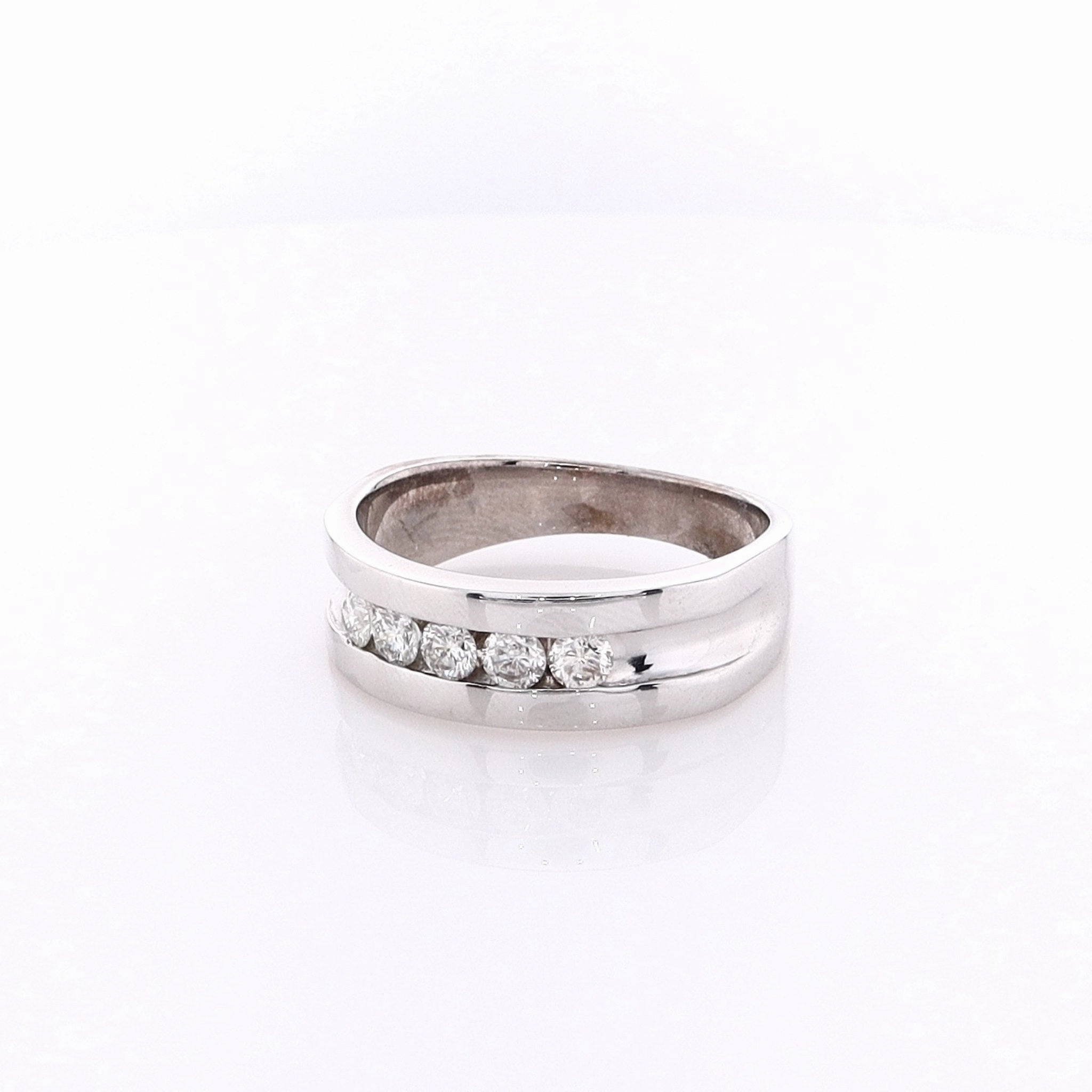 Estate 14k White Gold Center Groove Wedding Band