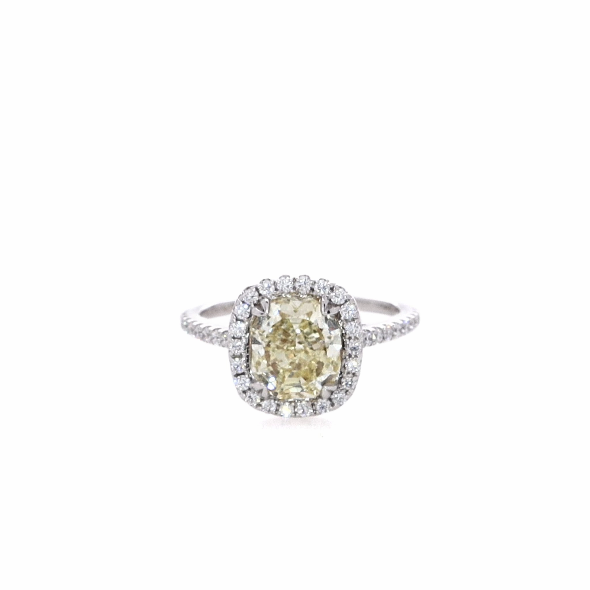 Estate 14k White Gold Cushion Cut Fancy Yellow Diamond Ring