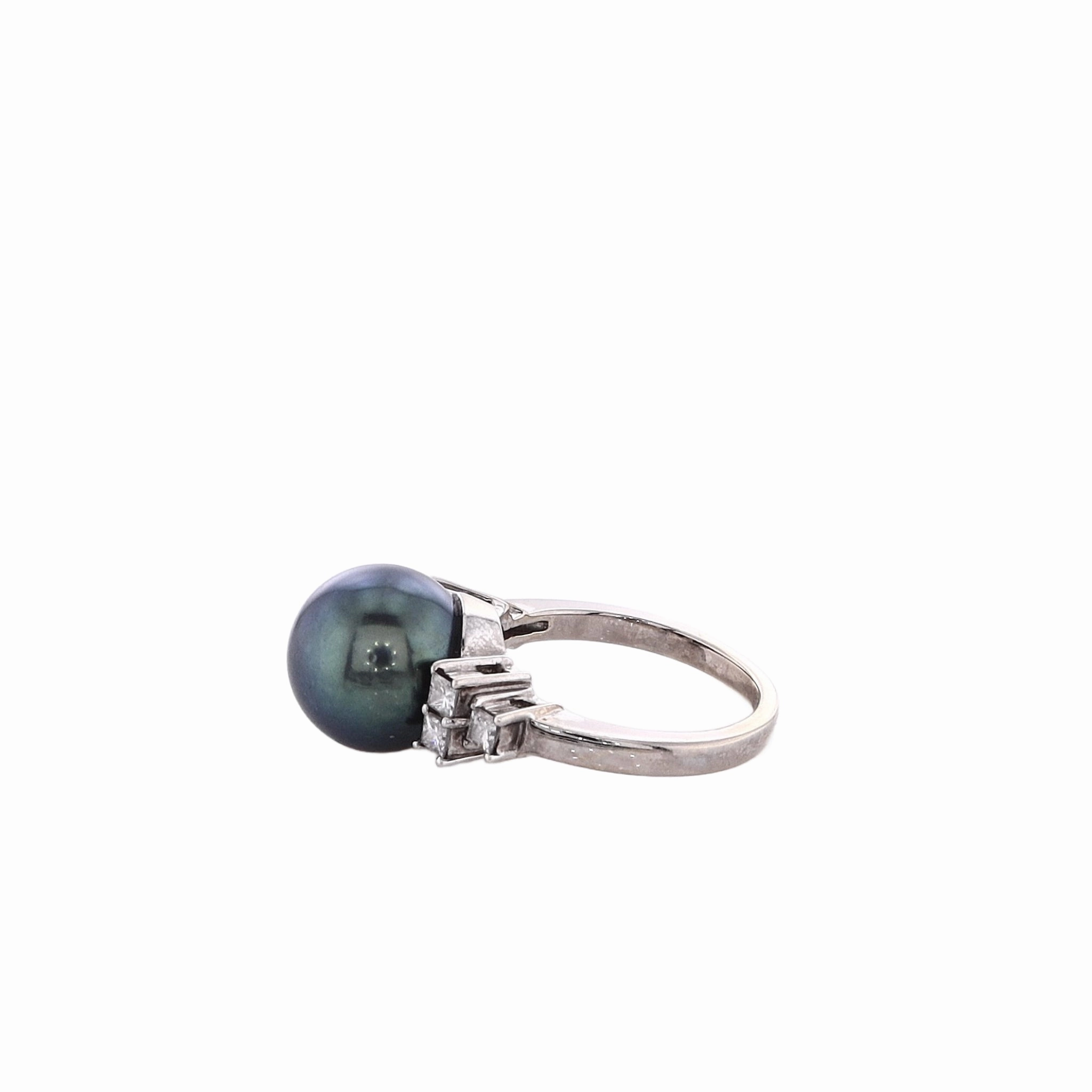 Estate 14k White Gold Diamond and 10.7mm Black Tahitian Pearl Ring