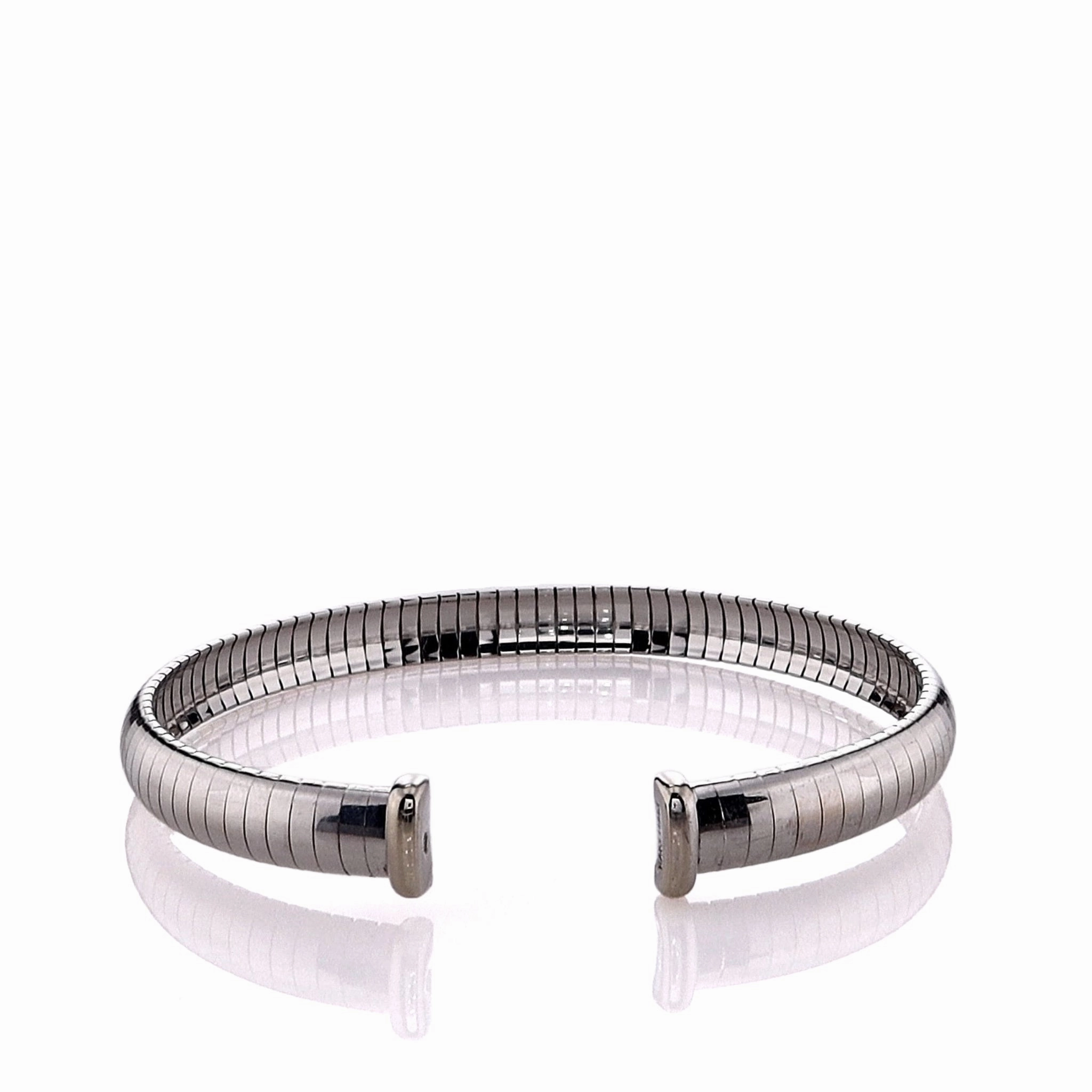 Estate 14k White Gold Domed Omega Cuff Bracelet