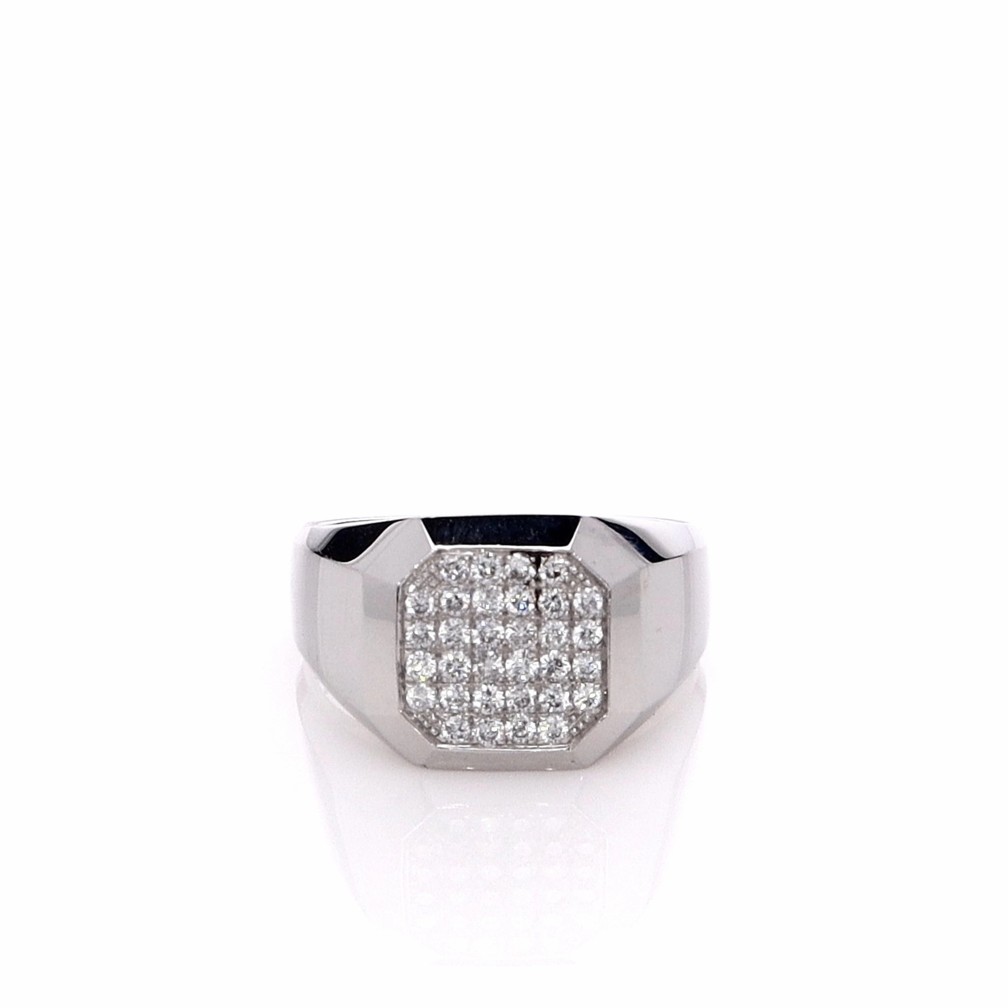 Estate 14k White Gold Gent's Square Pave Top Ring