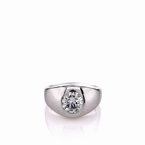 Estate 14k White Gold Gents Domed Bezel-Set Diamond Ring