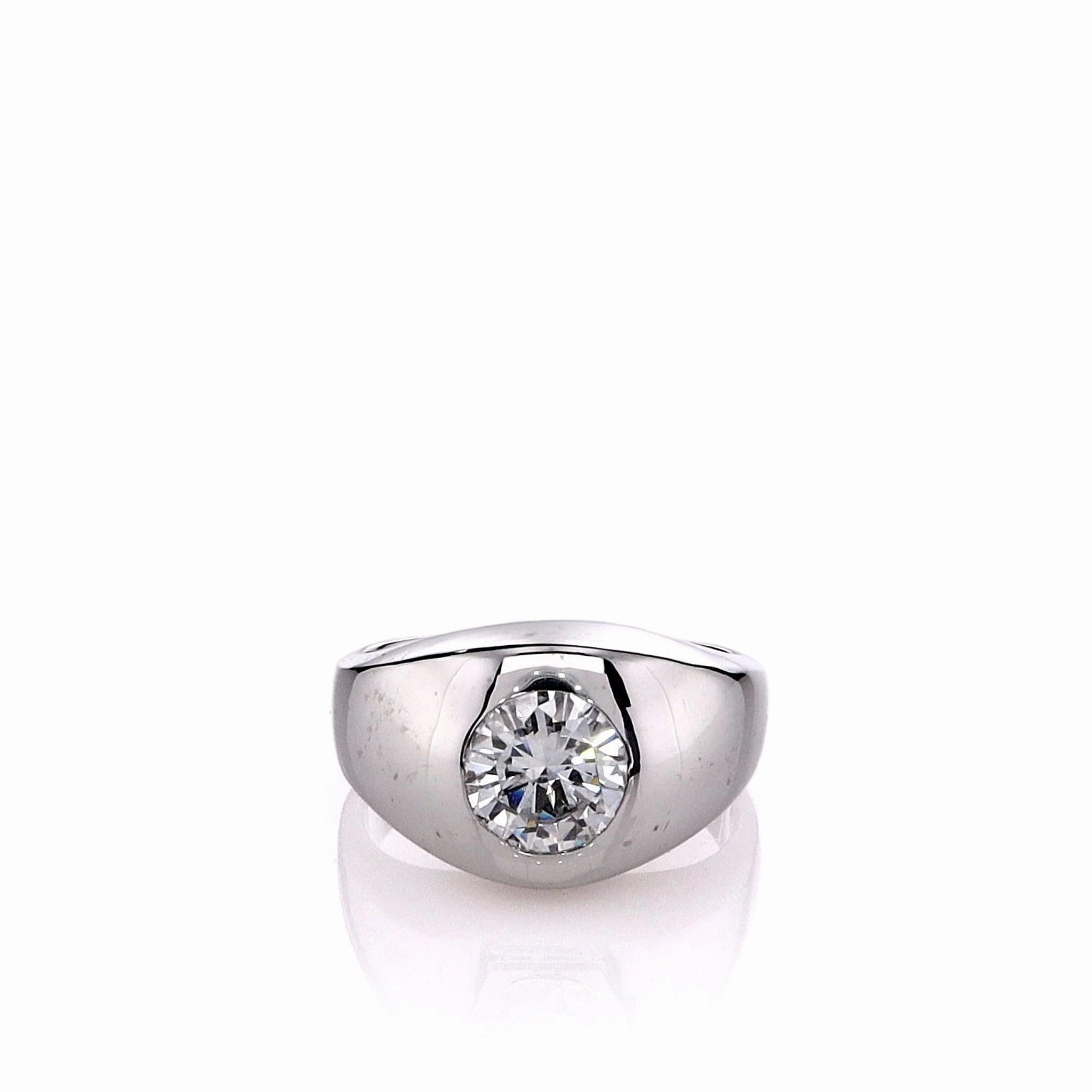 Estate 14k White Gold Gents Domed Bezel-Set Diamond Ring
