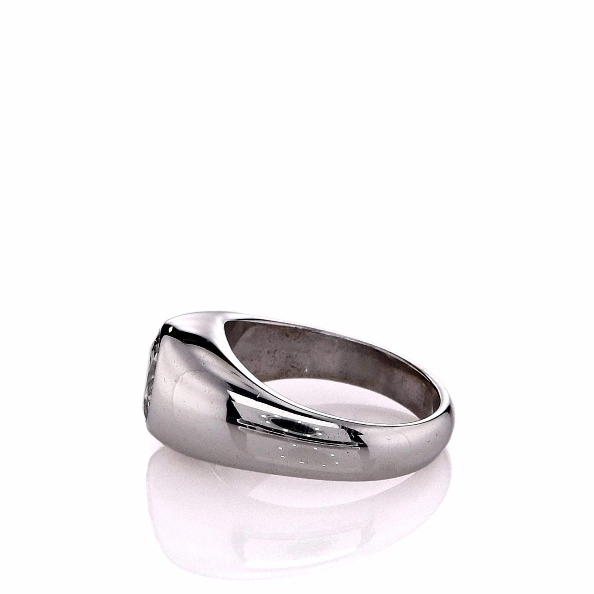 Estate 14k White Gold Gents Domed Bezel-Set Transitional Diamond Ring
