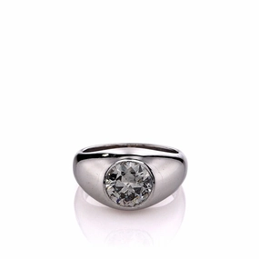 Estate 14k White Gold Gents Domed Bezel-Set Transitional Diamond Ring