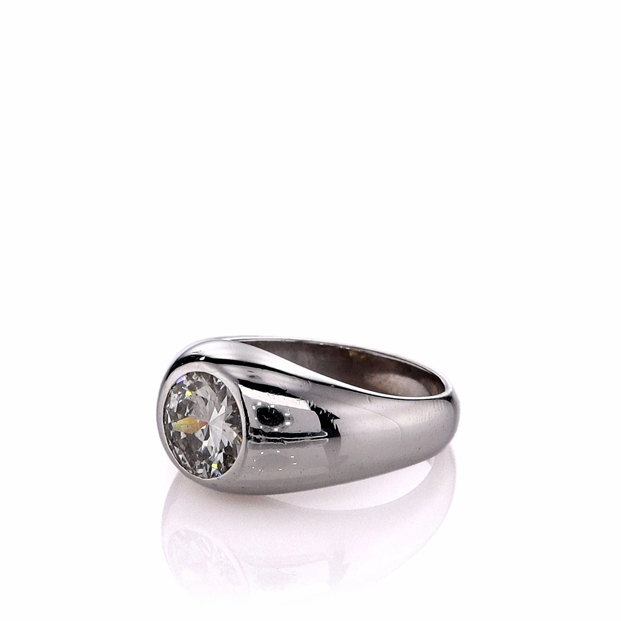 Estate 14k White Gold Gents Domed Bezel-Set Transitional Diamond Ring