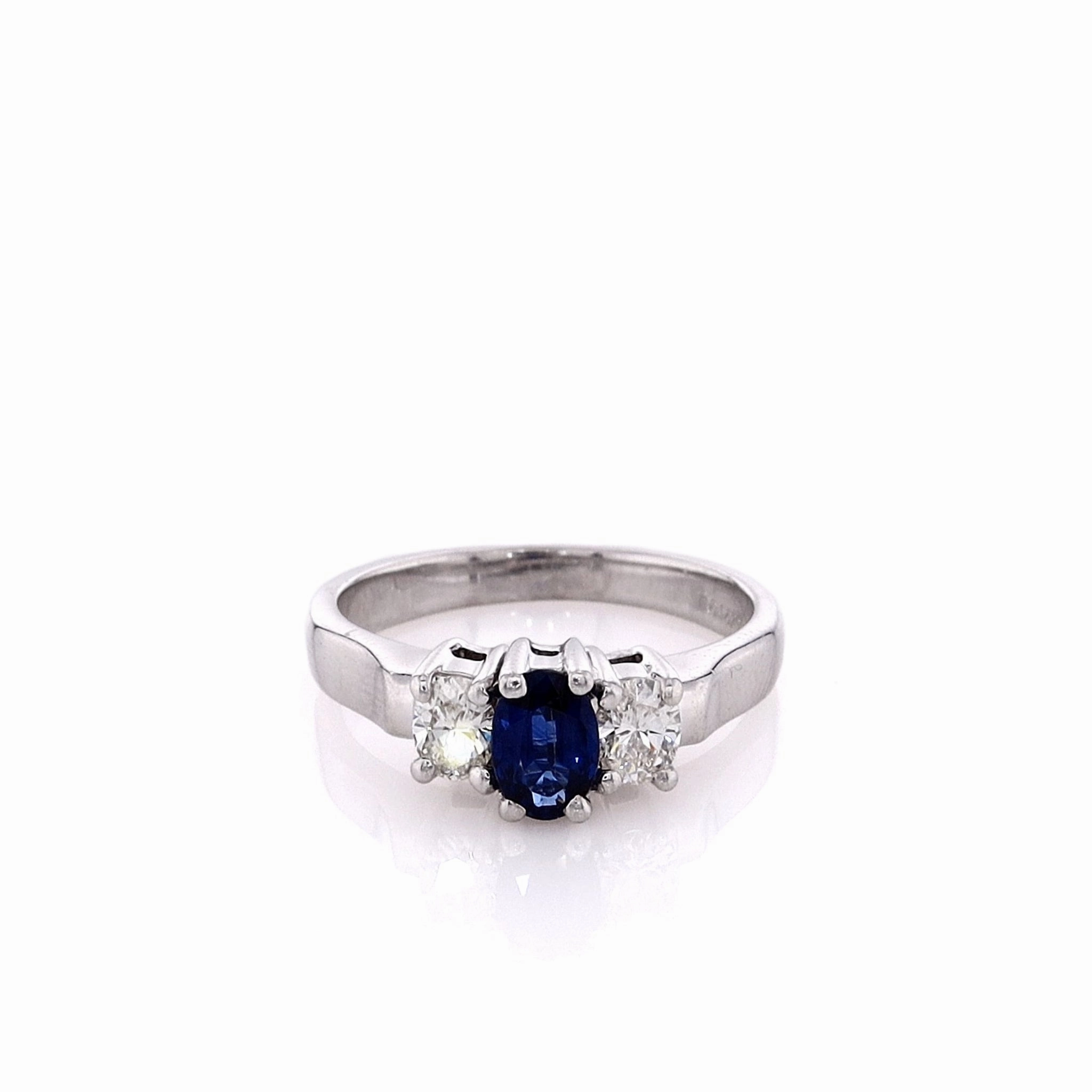 Estate 14k White Gold Oval Sapphire and Diamond Ring
