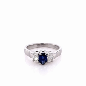 Estate 14k White Gold Oval Sapphire and Diamond Ring