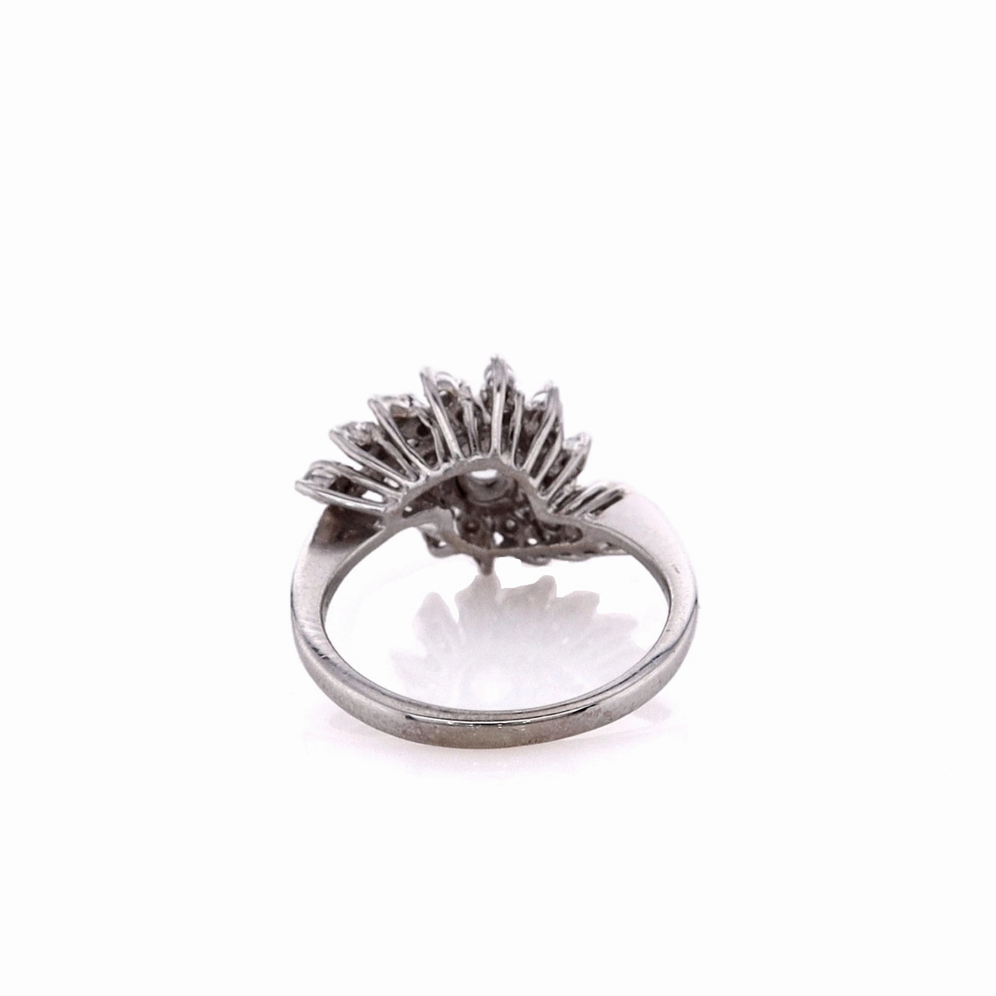Estate 14k White Gold Rose Cut and Brilliant Round Cut Diamond Bypass Design Ring