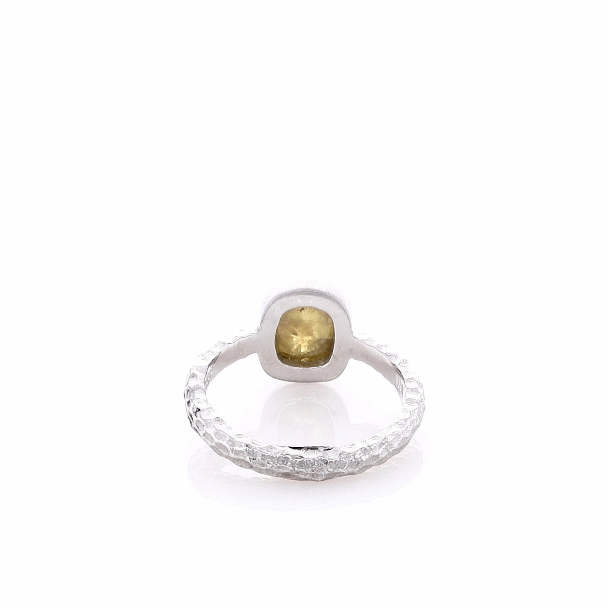 Estate 14k White Gold Rose Cut Oval Gold with Salt & Pepper Brushed Hammered Shank Ring