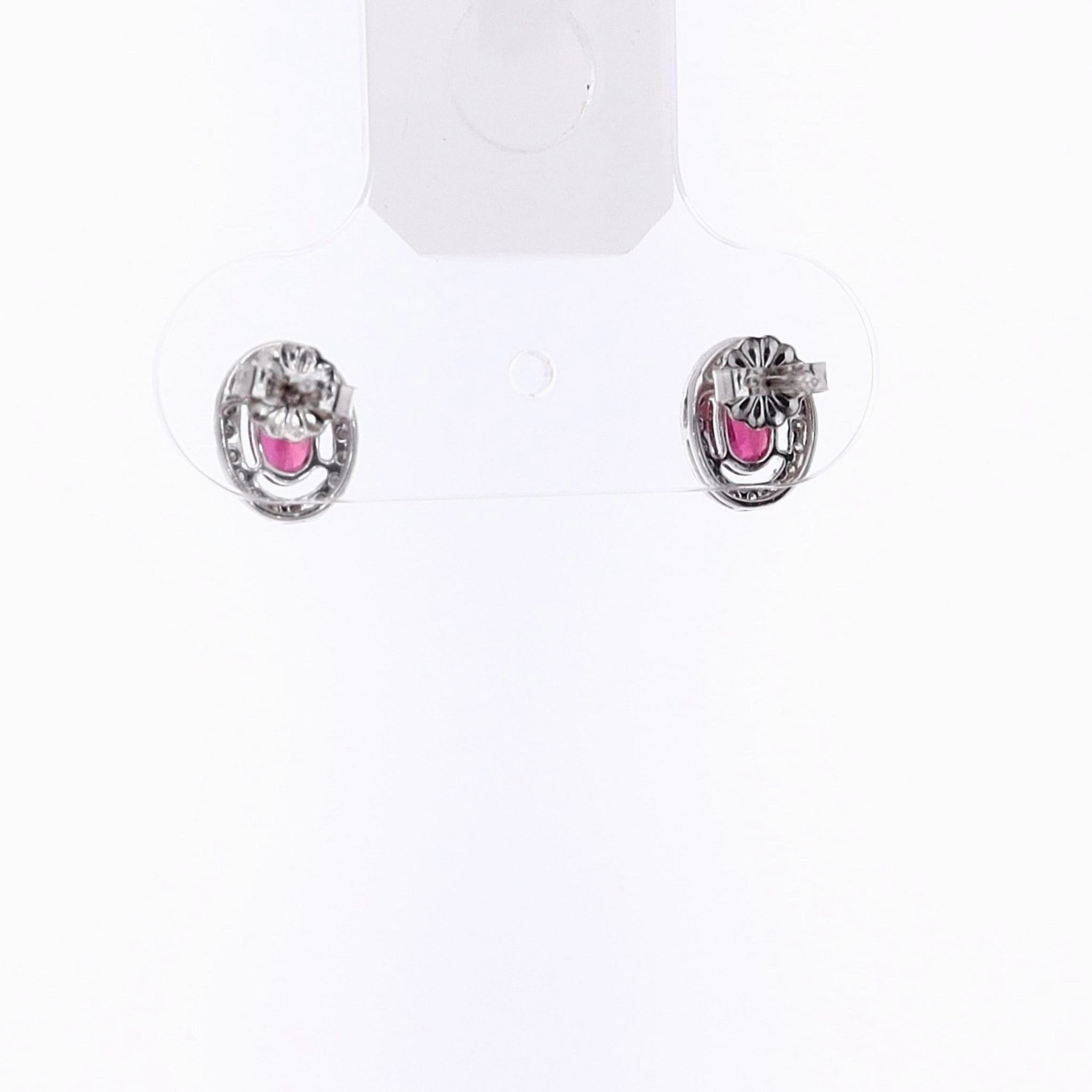 Estate 14k White Gold Ruby and Diamond Halo Stud Earrings