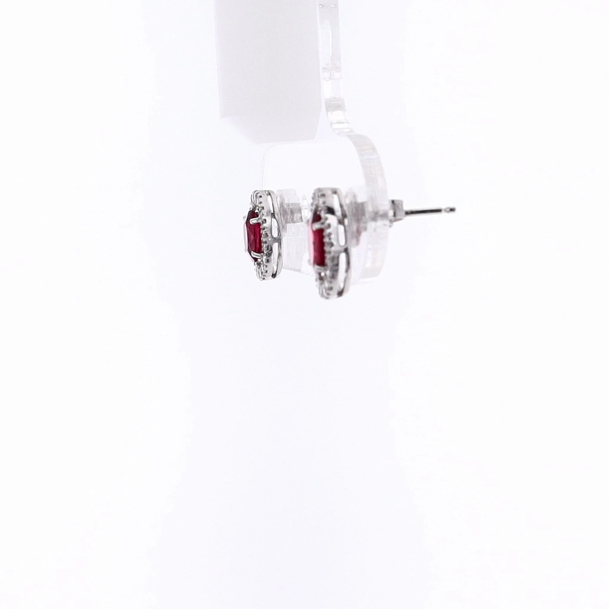 Estate 14k White Gold Ruby and Diamond Halo Stud Earrings