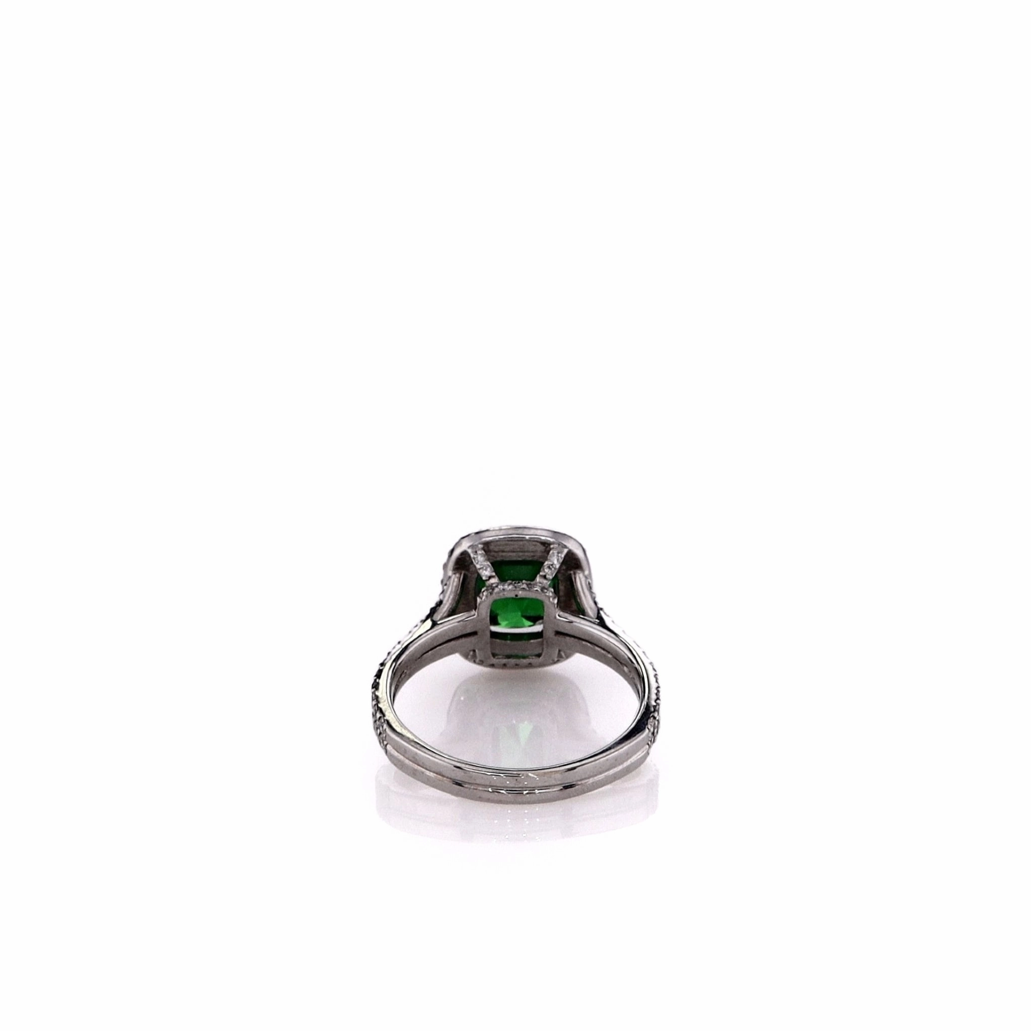 Estate 14k White Gold Tsavorite Chip and Diamond Double Halo Ring