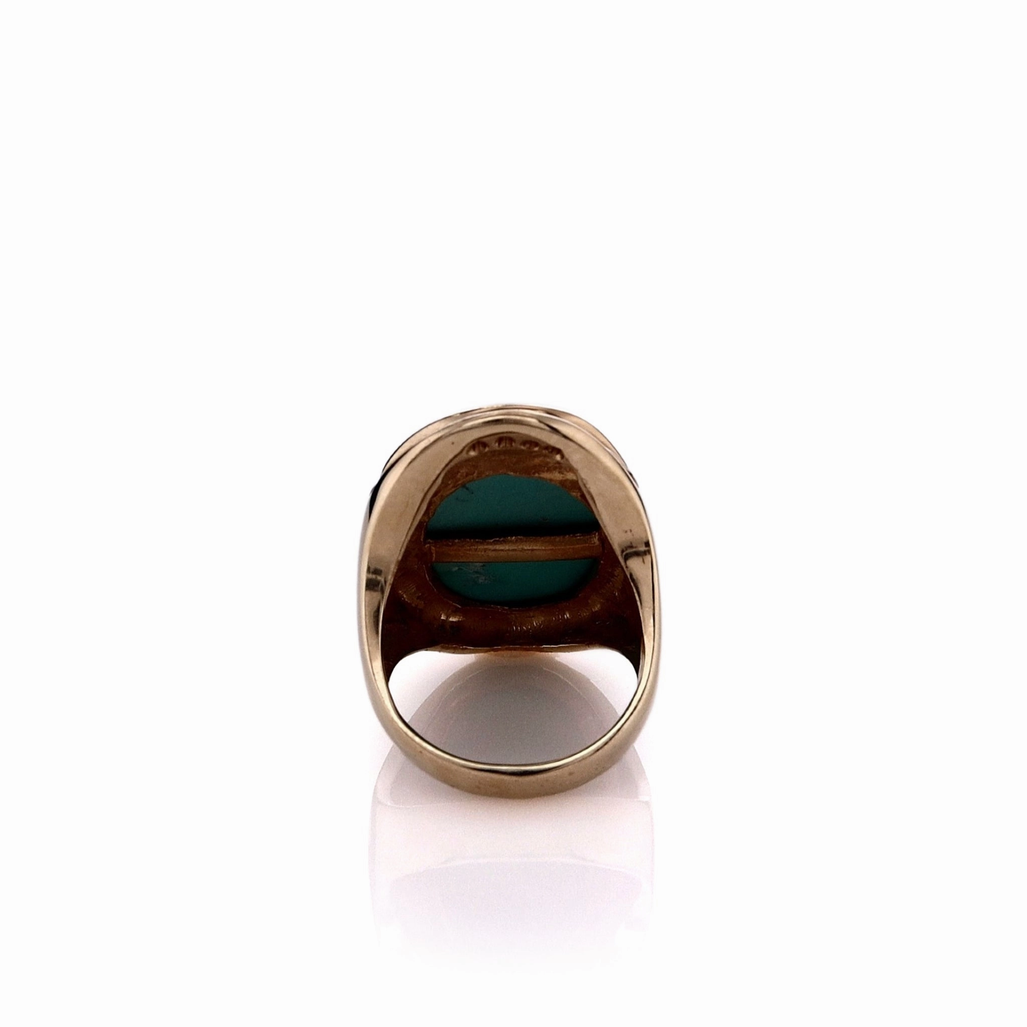 Estate 14k Yellow Gold 26x18mm Cabochon Turquoise and Diamond Ring