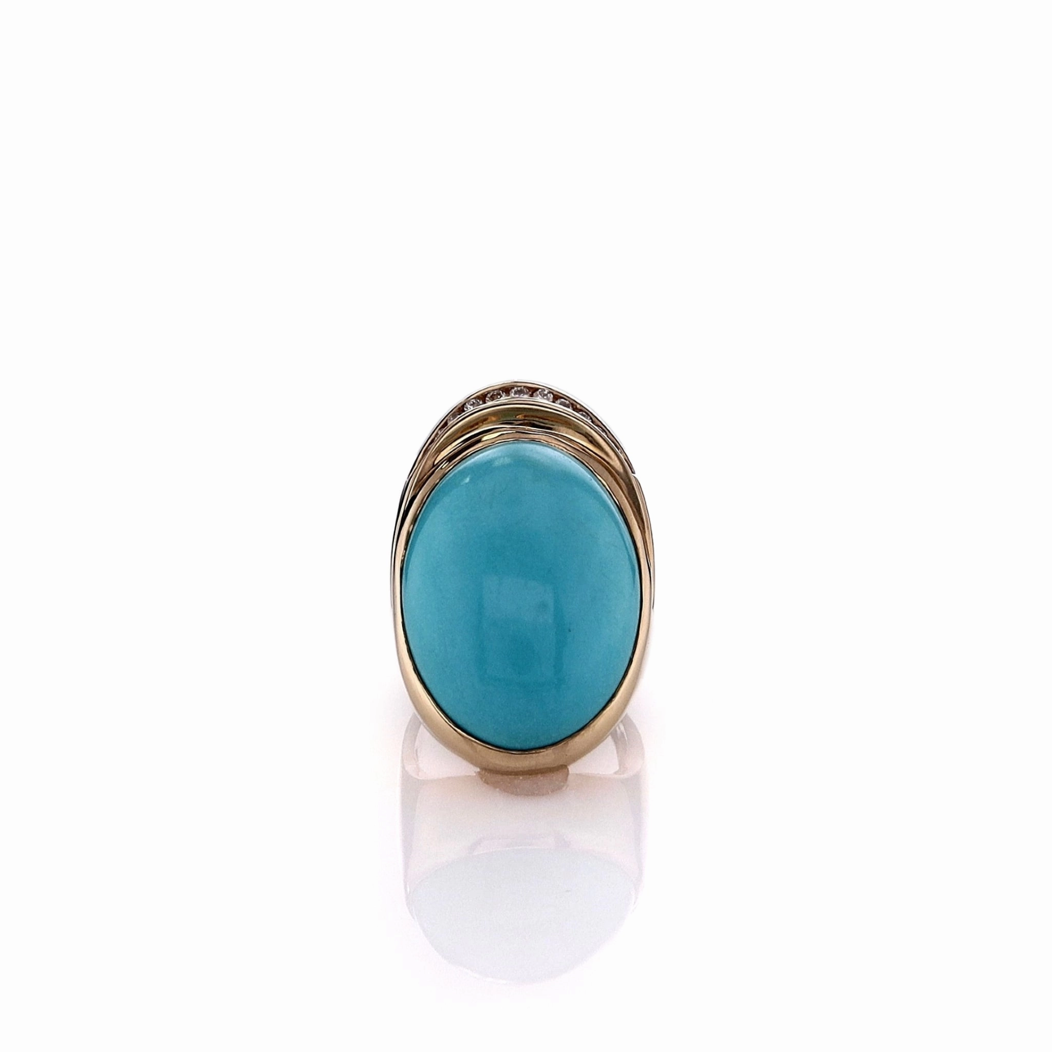 Estate 14k Yellow Gold 26x18mm Cabochon Turquoise and Diamond Ring