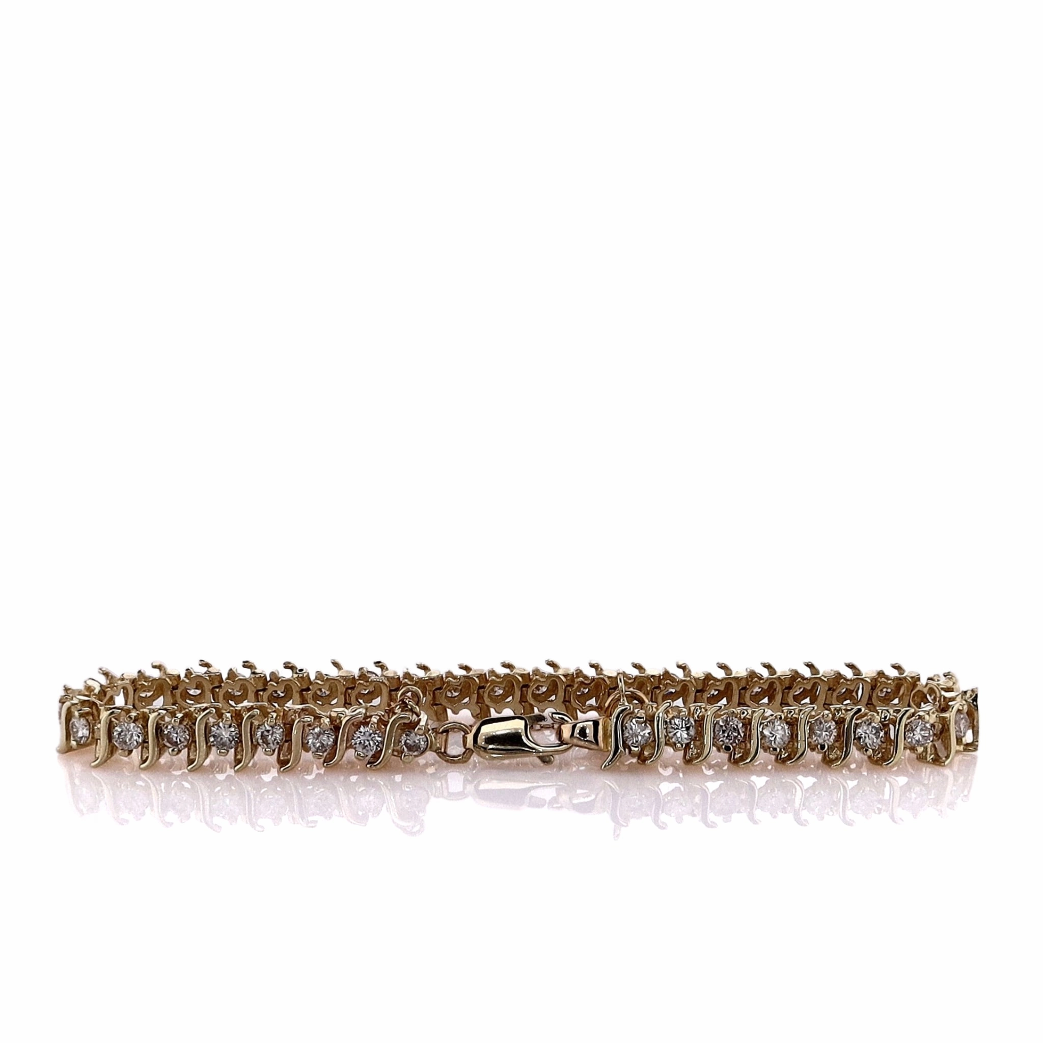 Estate 14k Yellow Gold 3.80ct "S" Link Design Diamond Tennis Bracelet