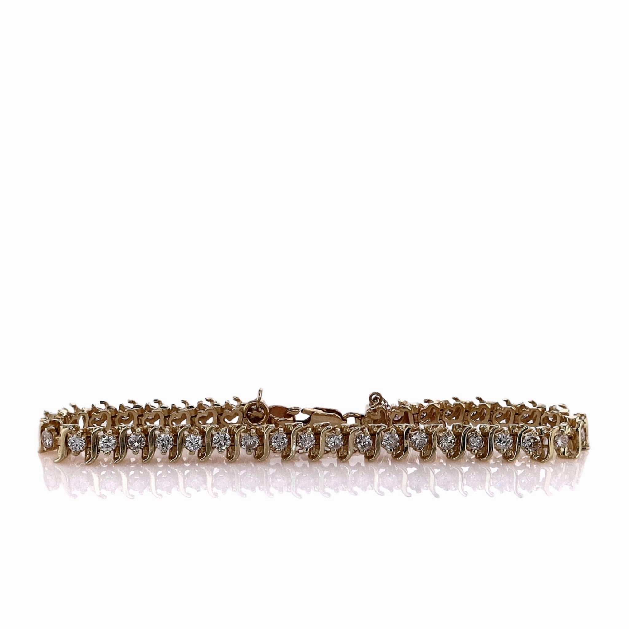 Estate 14k Yellow Gold 3.80ct "S" Link Design Diamond Tennis Bracelet