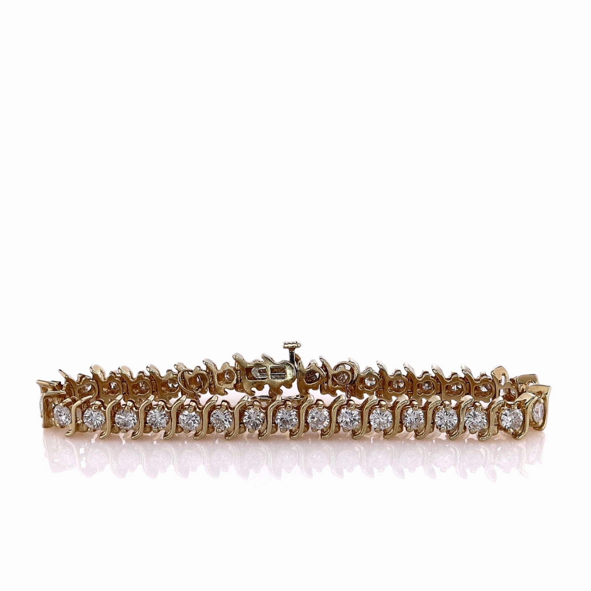 Estate 14k Yellow Gold 5.60ct "S" Link Design Diamond Tennis Bracelet