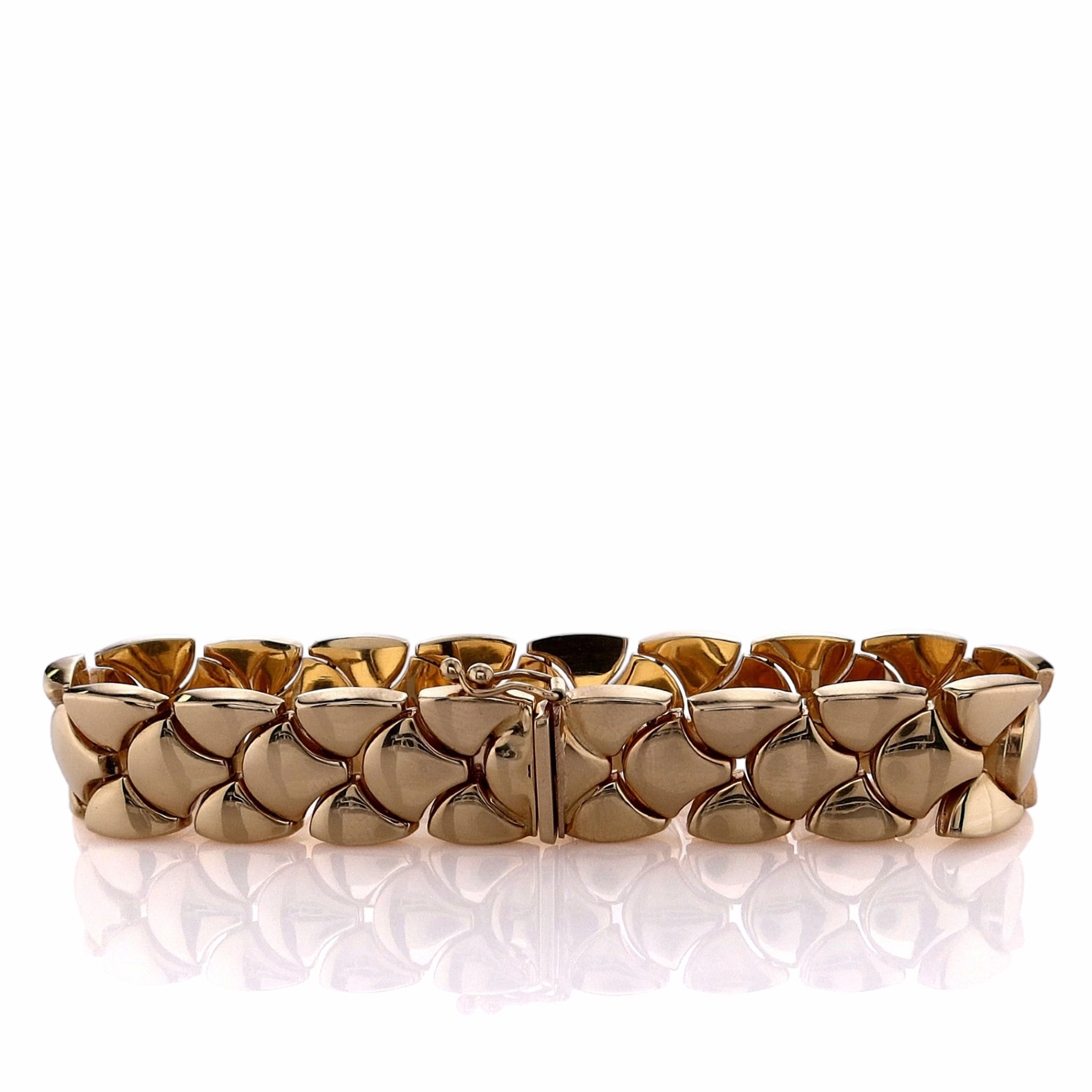 Estate 14k Yellow Gold 7" Polished Fan Link Design Bracelet