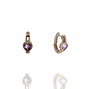 Estate 14k Yellow Gold Bezel Set Amethyst Huggie Hoop Earrings
