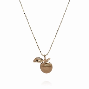 Estate 14k Yellow Gold Brushed Apple and Leaf Chain Pendant Necklace