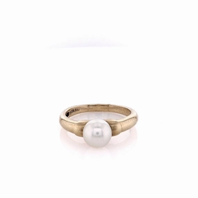 Estate 14k Yellow Gold Cultured Pearl Polished Shank Ring