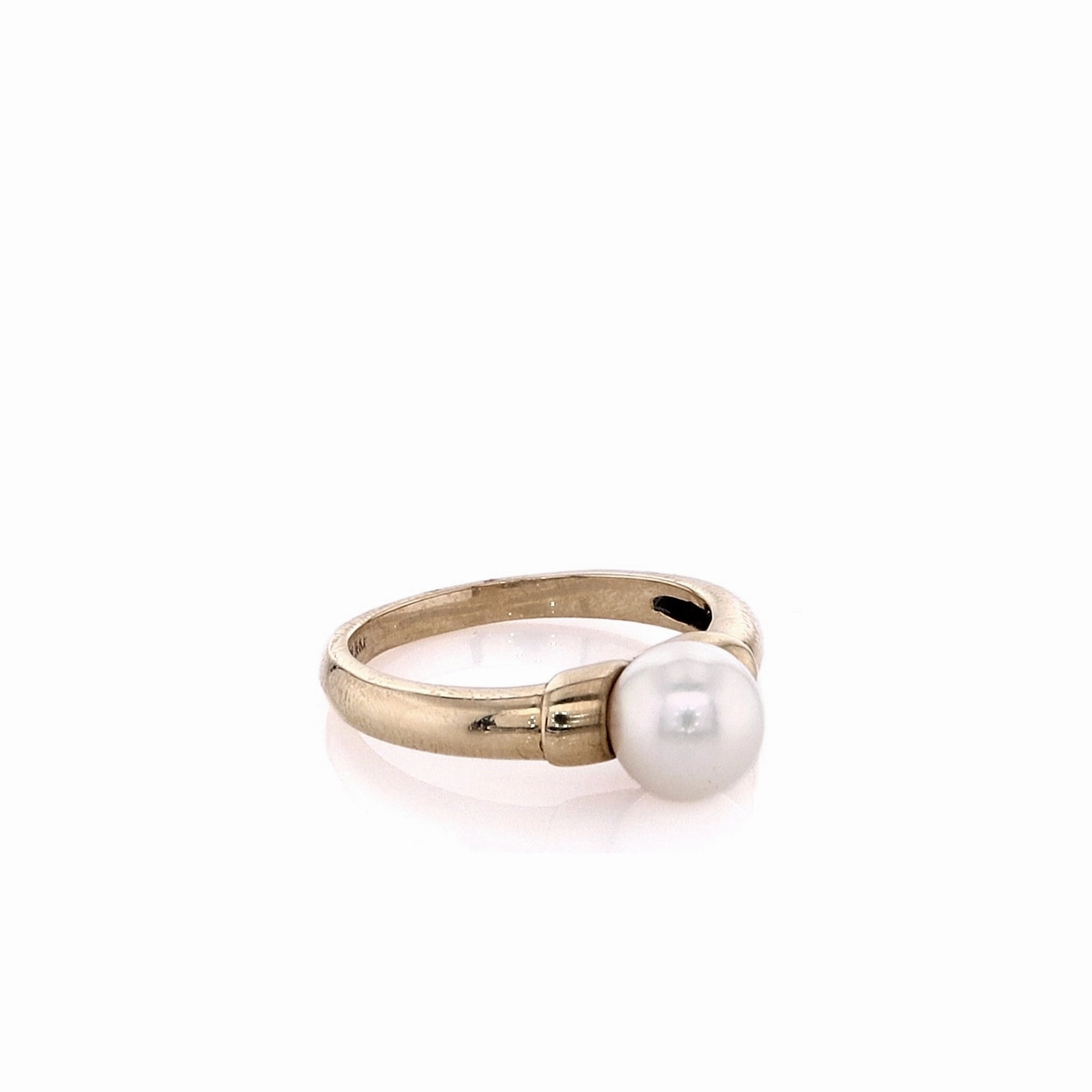Estate 14k Yellow Gold Cultured Pearl Polished Shank Ring