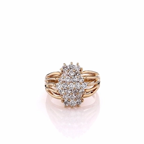 Estate 14k Yellow Gold Diamond Cluster Split Shank Statement Ring