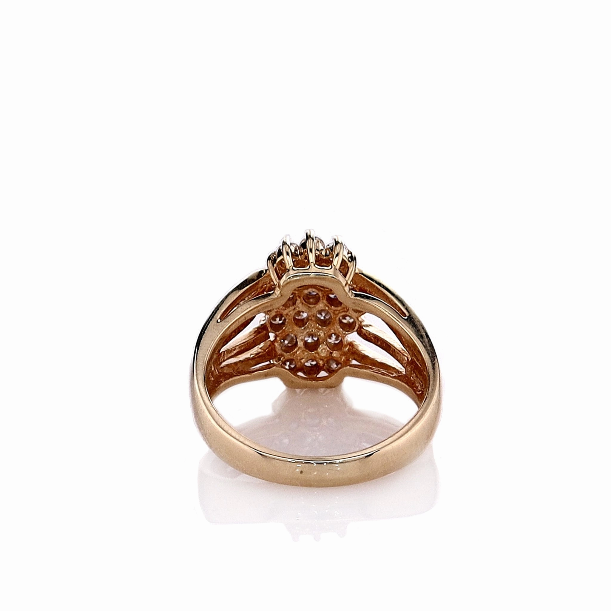 Estate 14k Yellow Gold Diamond Cluster Split Shank Statement Ring