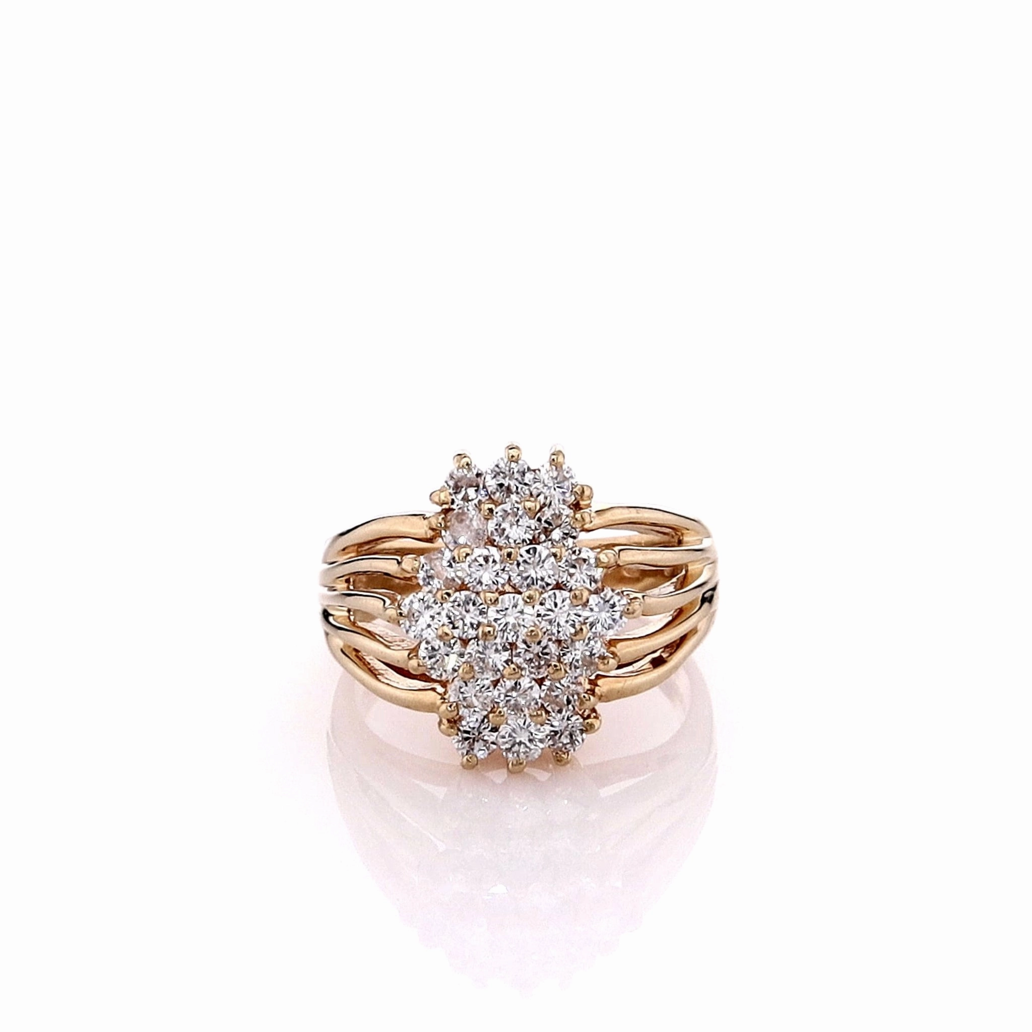 Estate 14k Yellow Gold Diamond Cluster Split Shank Statement Ring