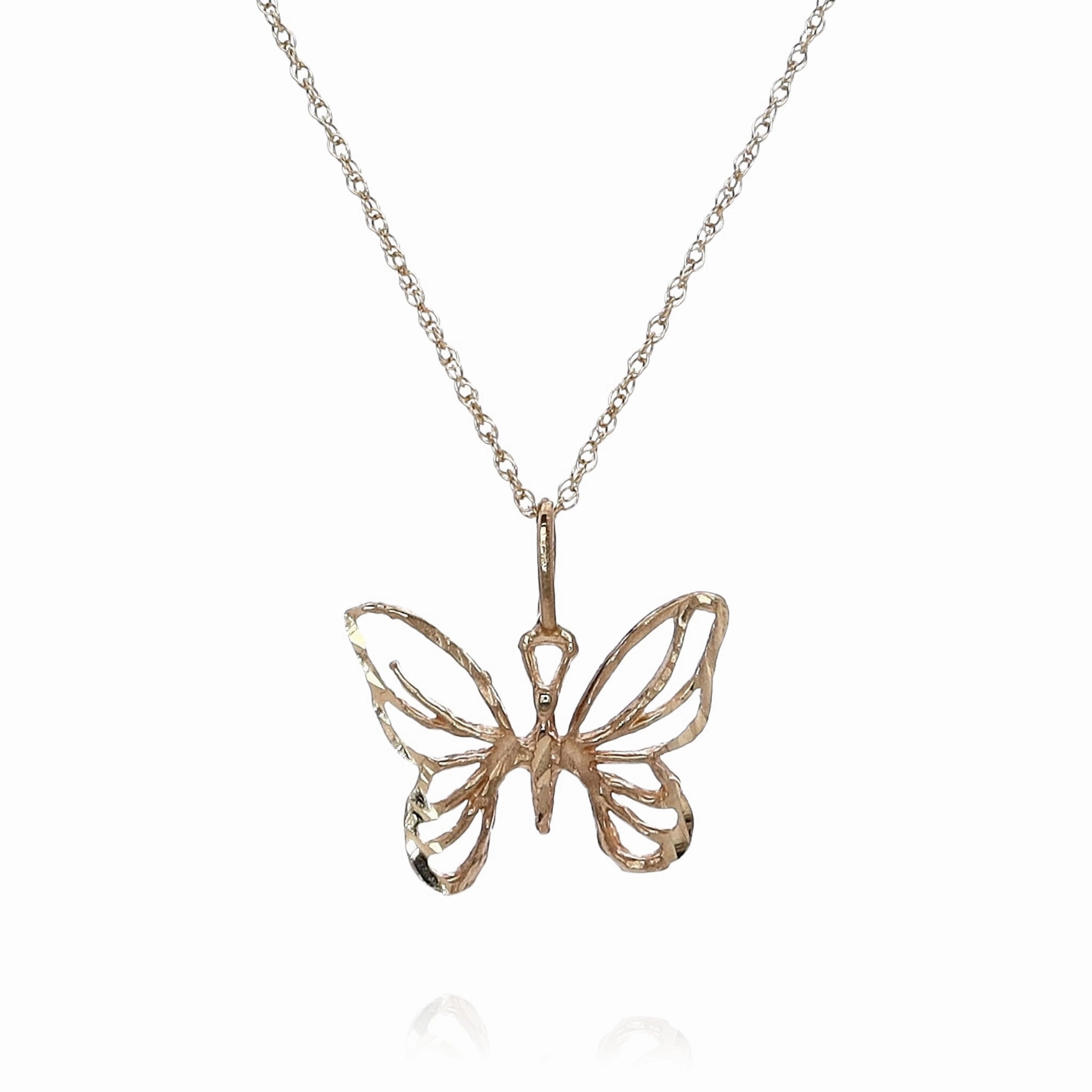 Estate 14k Yellow Gold Diamond Cut Wire Butterfly Design Charm Pendant *No Chain*
