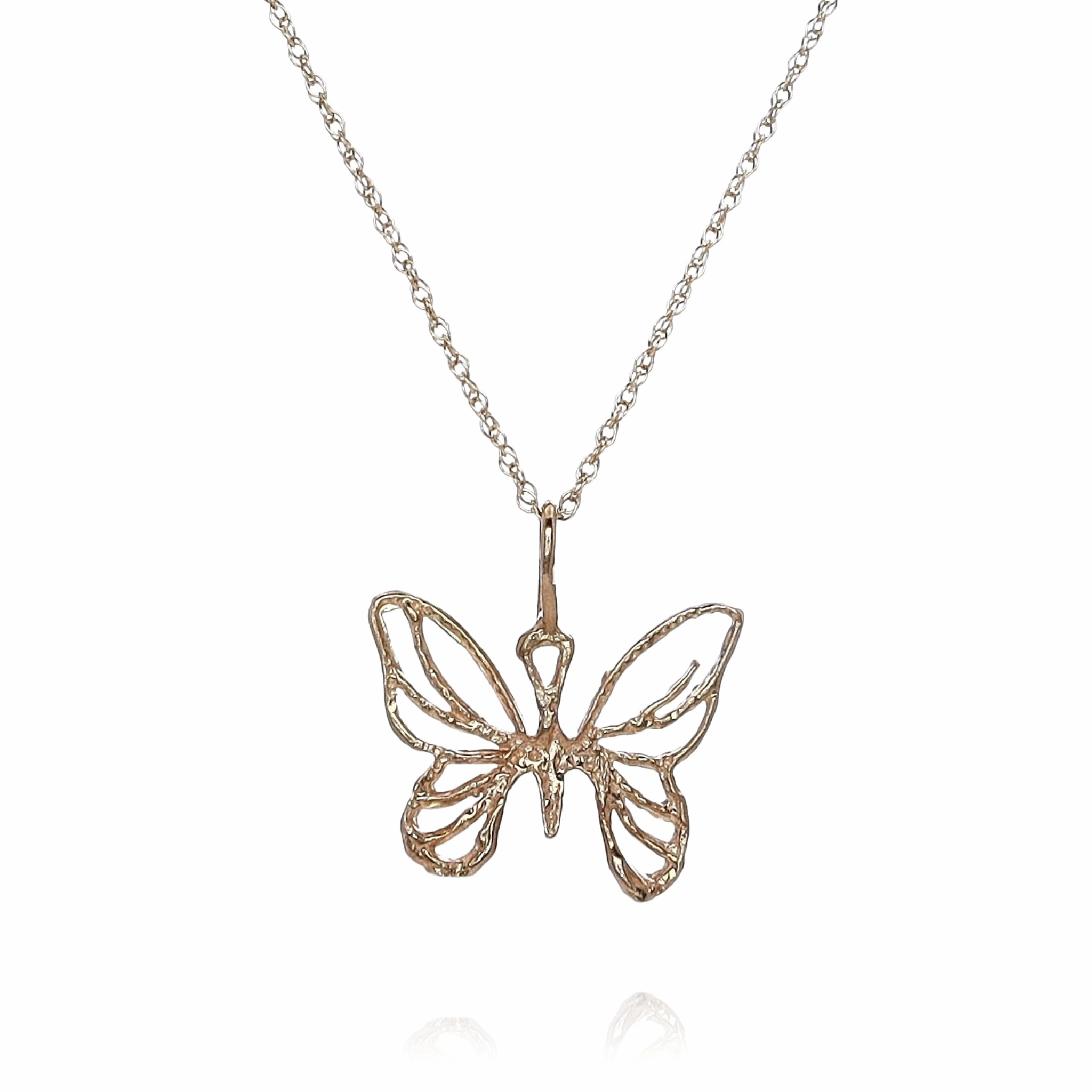 Estate 14k Yellow Gold Diamond Cut Wire Butterfly Design Charm Pendant *No Chain*