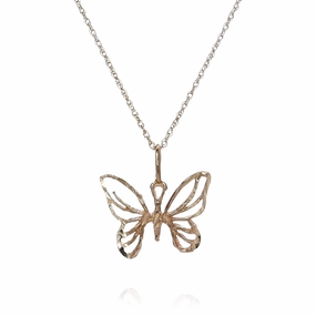 Estate 14k Yellow Gold Diamond Cut Wire Butterfly Design Charm Pendant *No Chain*