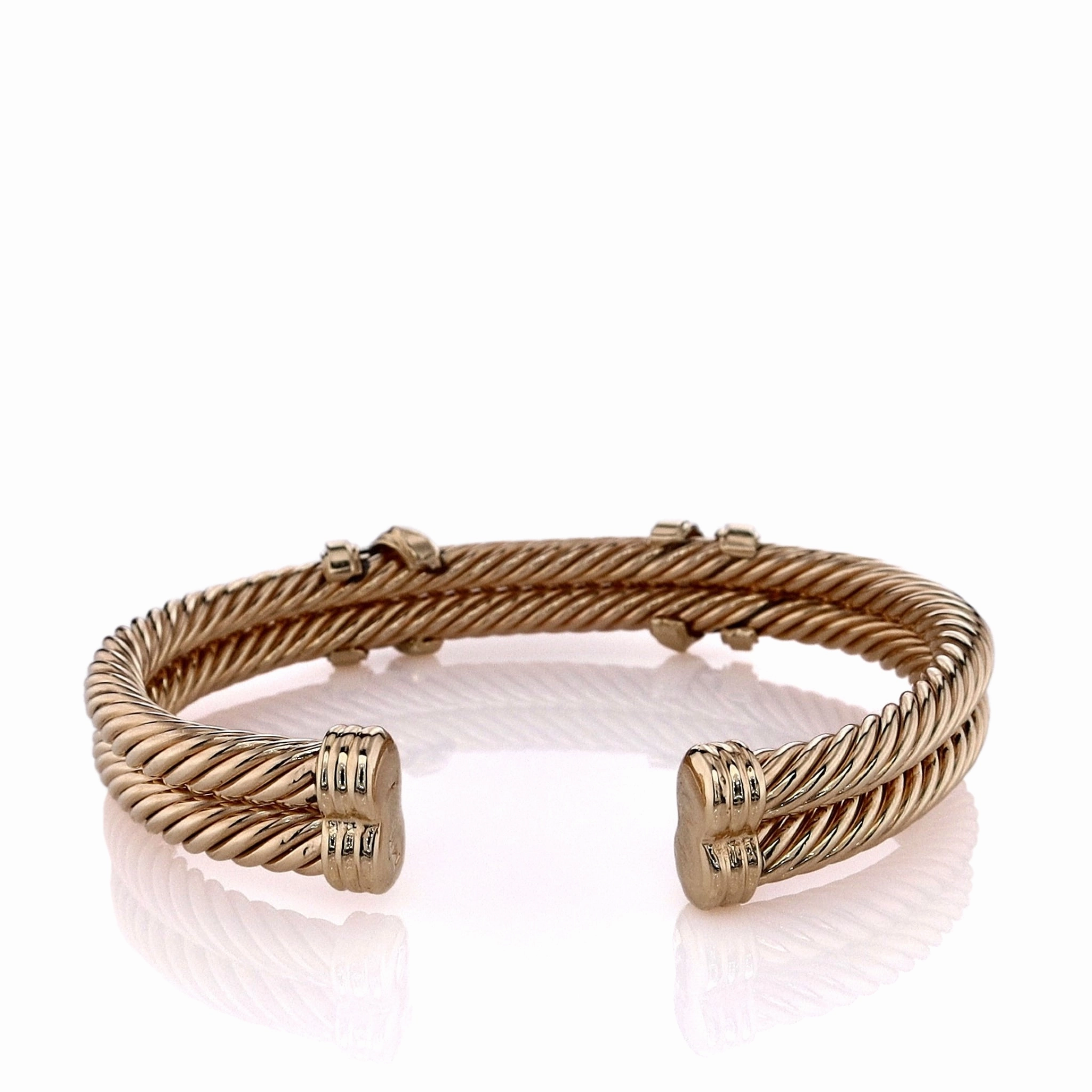 Estate 14k Yellow Gold Double Cable X Shaped Diamond Station Cuff Bracelet