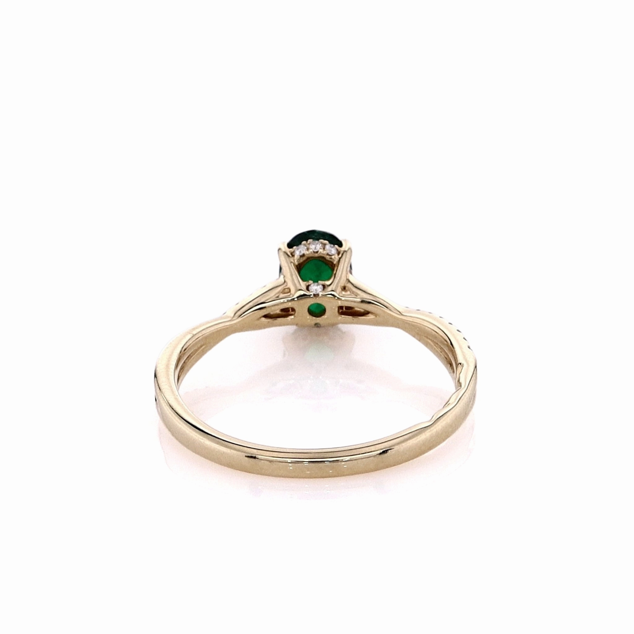Estate 14k Yellow Gold Emerald and Diamond Twist Shank Ring