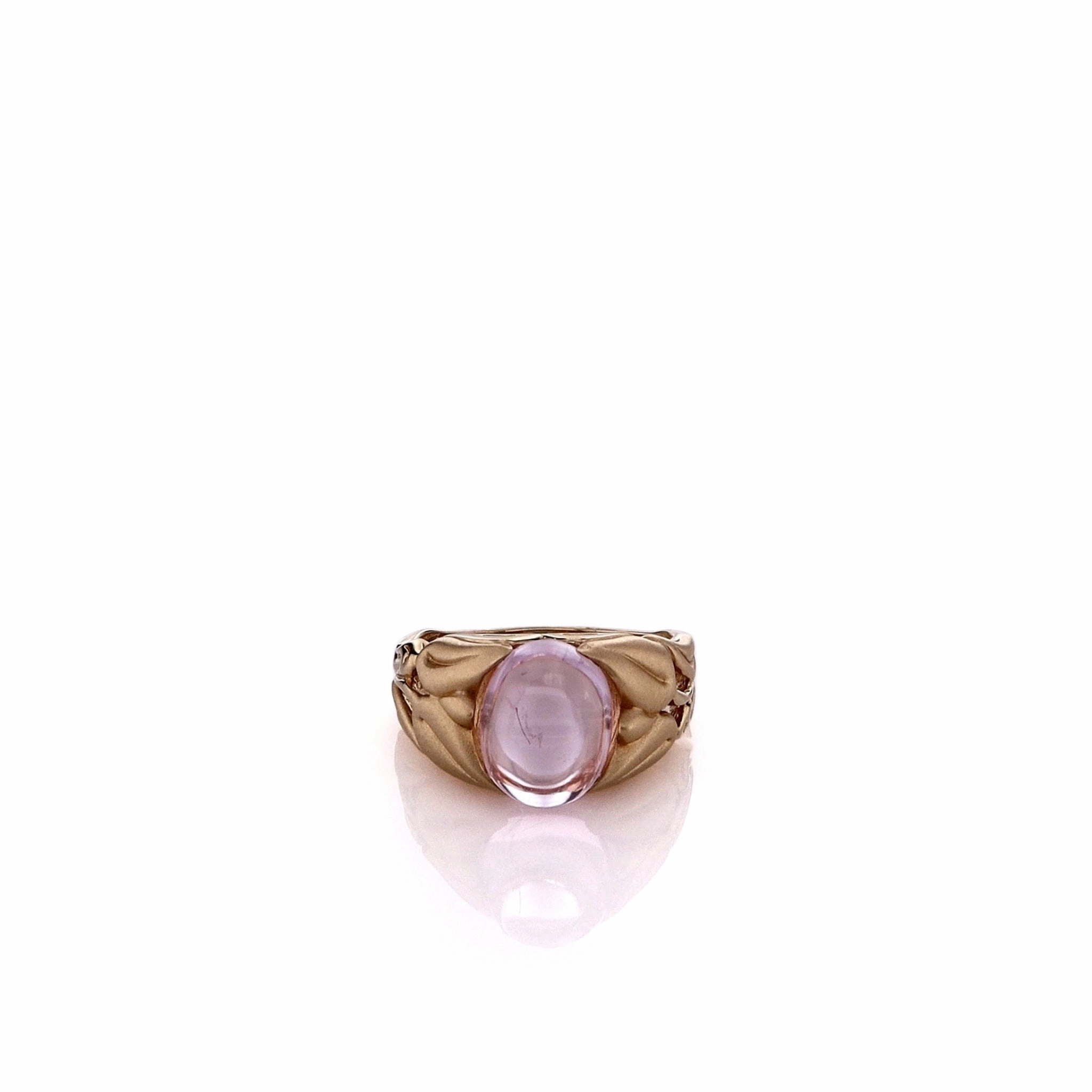 Estate 14k Yellow Gold Floral Shank Design Pink Cabochon Kunzite Ring