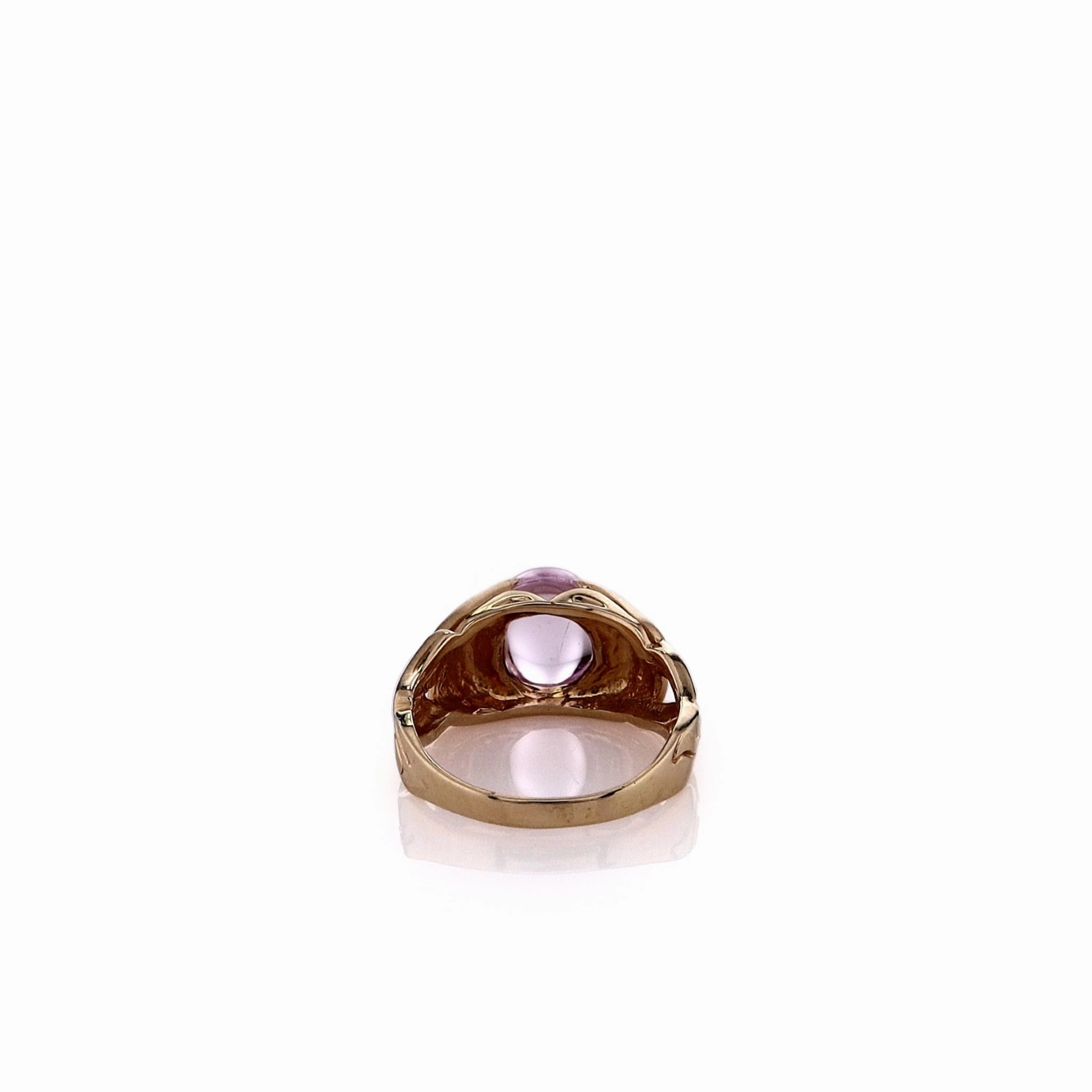 Estate 14k Yellow Gold Floral Shank Design Pink Cabochon Kunzite Ring