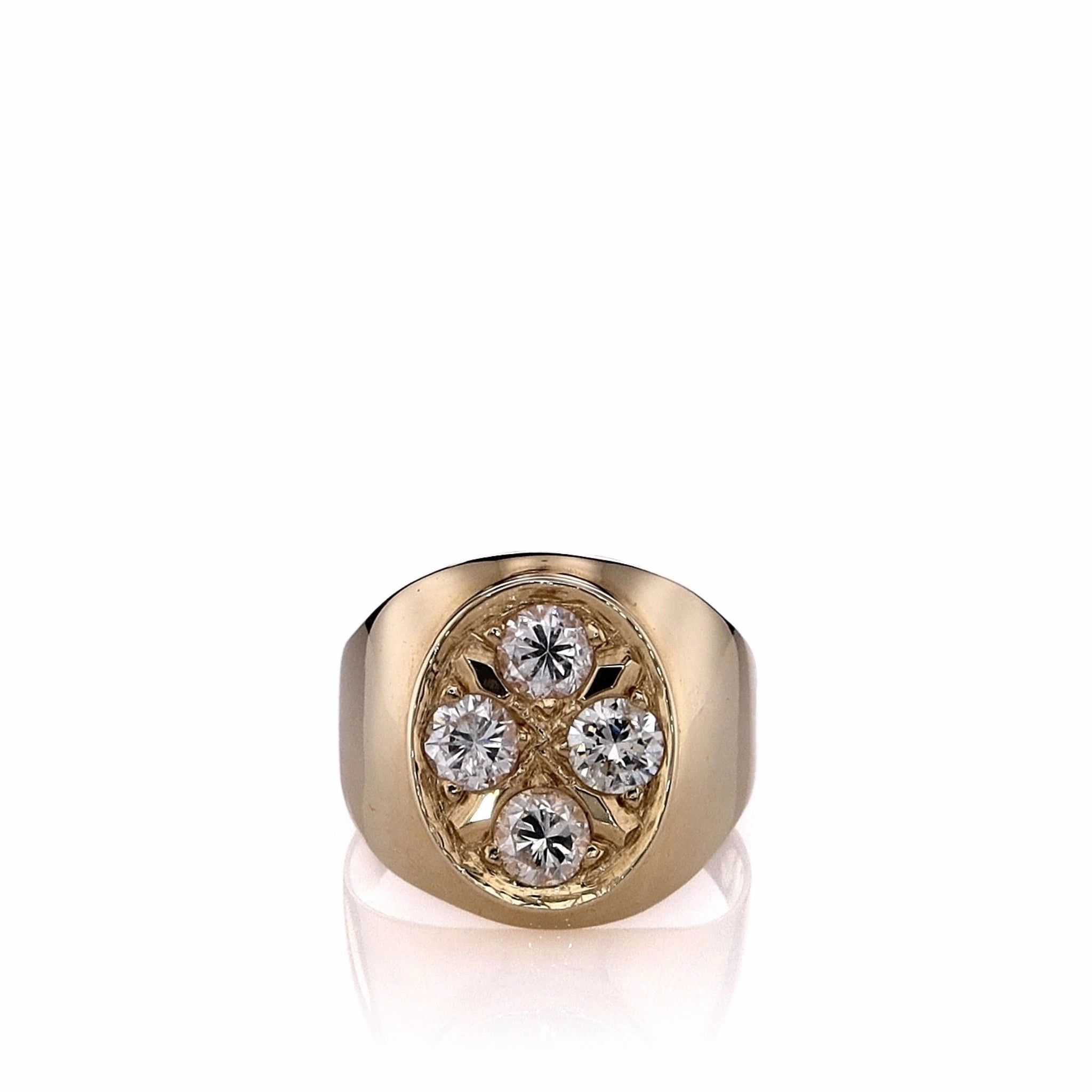Estate 14k Yellow Gold Gents Oval Top Design Diamond Ring