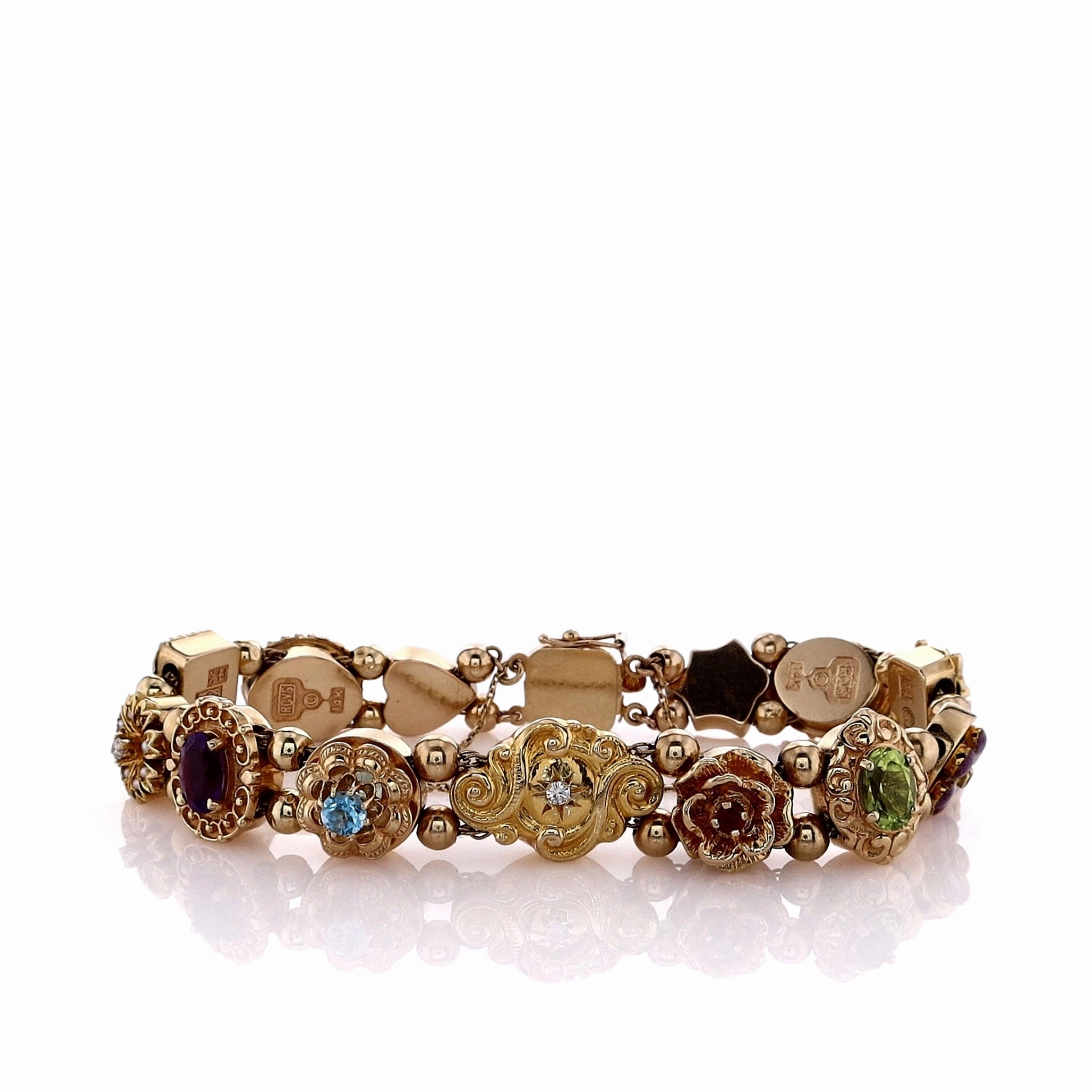 Estate 14k Yellow Gold Multi-Stone Victorian Slide Bracelet