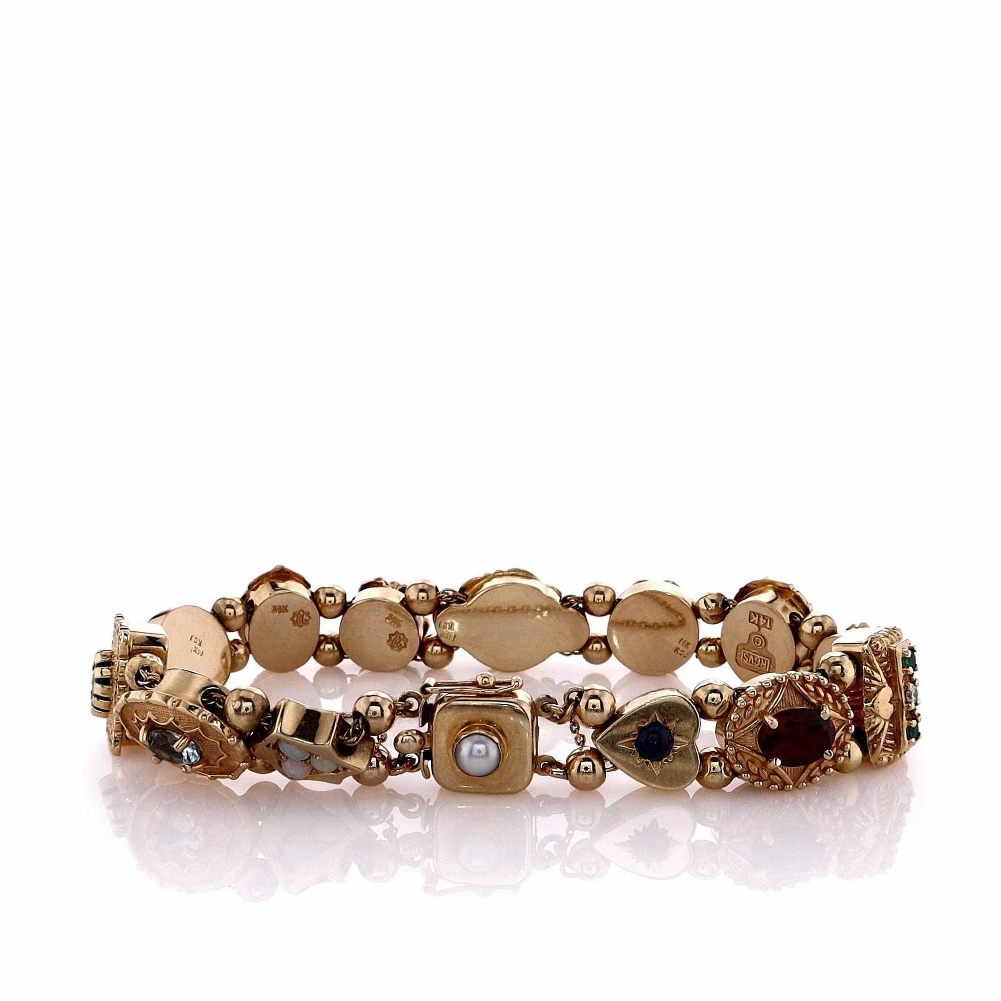 Estate 14k Yellow Gold Multi-Stone Victorian Slide Bracelet