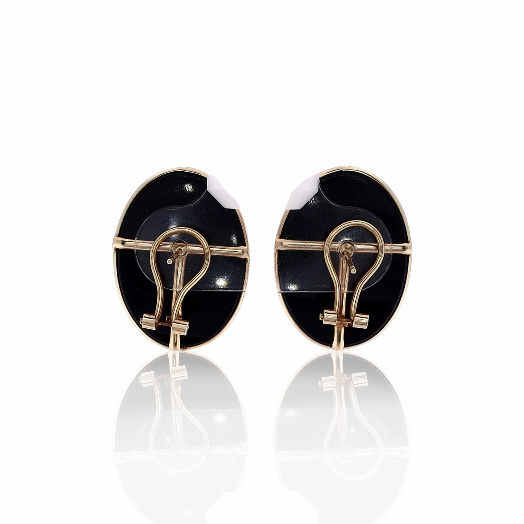 Estate 14k Yellow Gold Onyx Tab Cabochon Amber Earrings