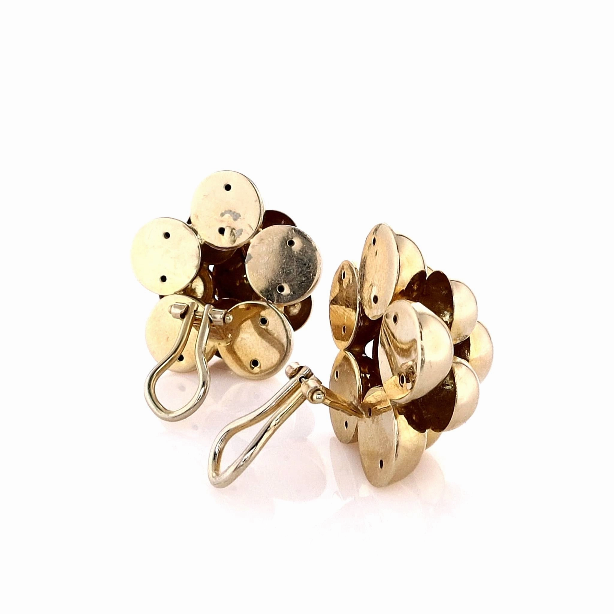 Estate 14k Yellow Gold Polished Bubble Pyramid Clip-On Earrings