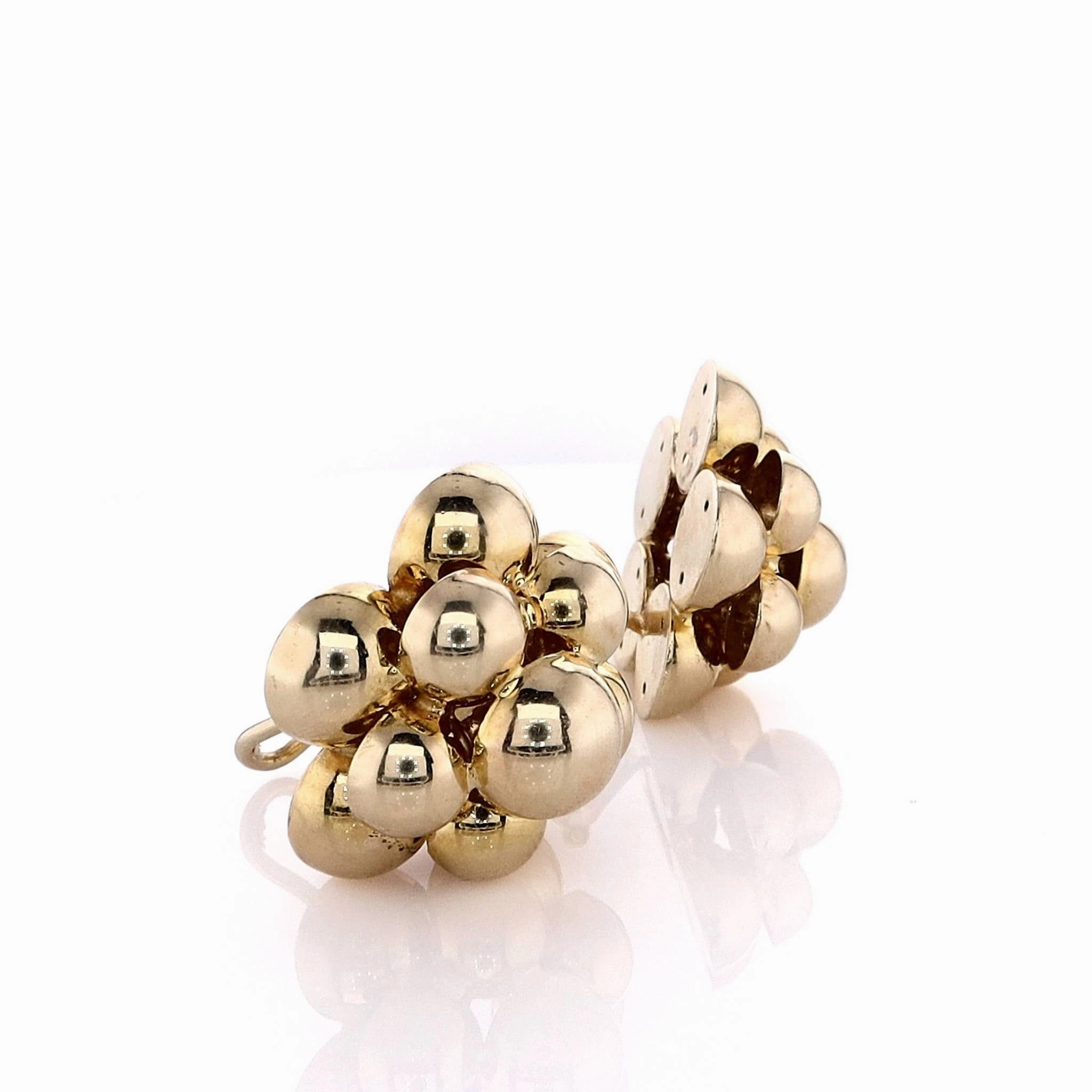 Estate 14k Yellow Gold Polished Bubble Pyramid Clip-On Earrings