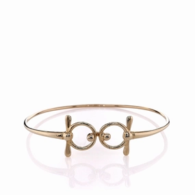 Estate 14k Yellow Gold Polished Horse Bit Top Wire Bangle Bracelet
