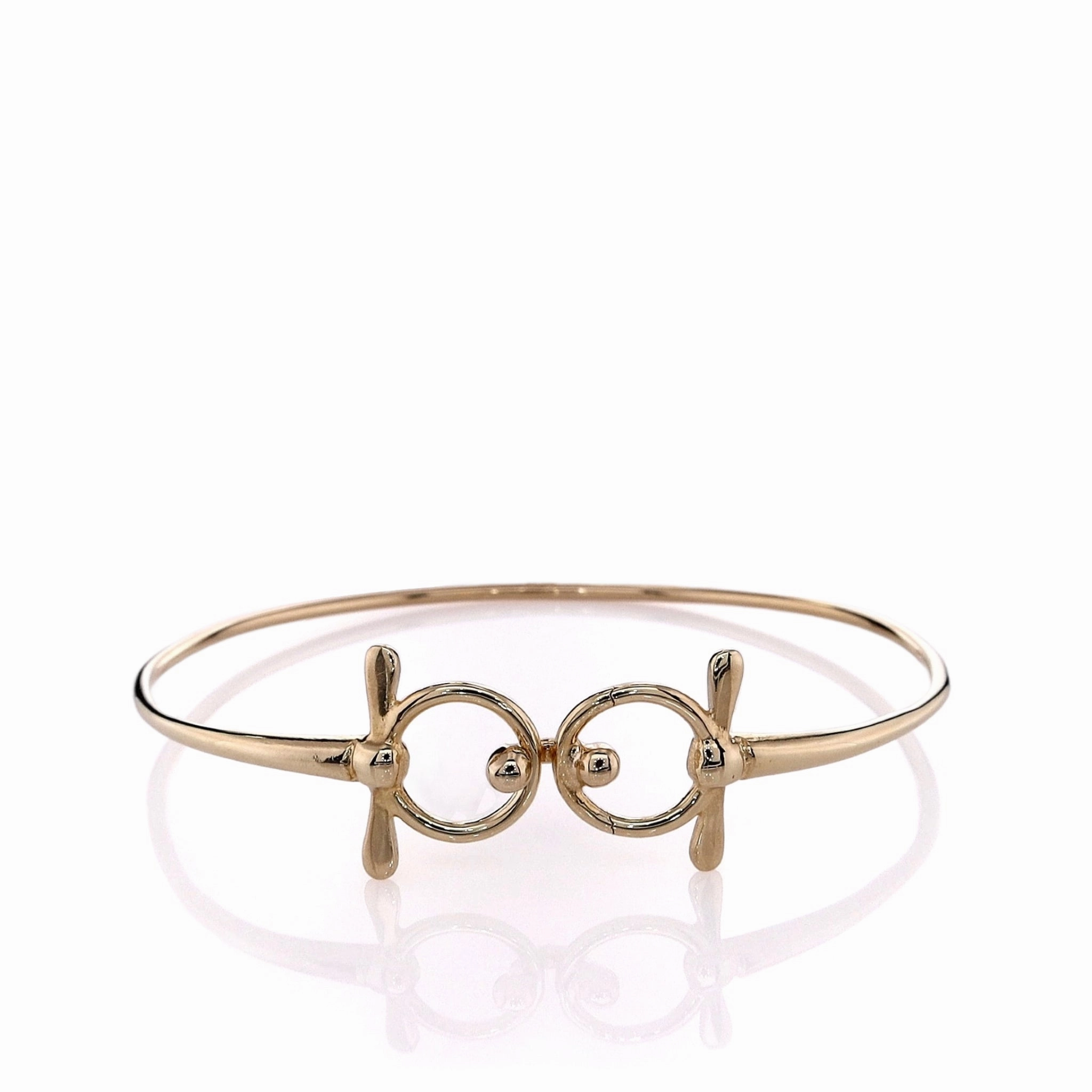 Estate 14k Yellow Gold Polished Horse Bit Top Wire Bangle Bracelet
