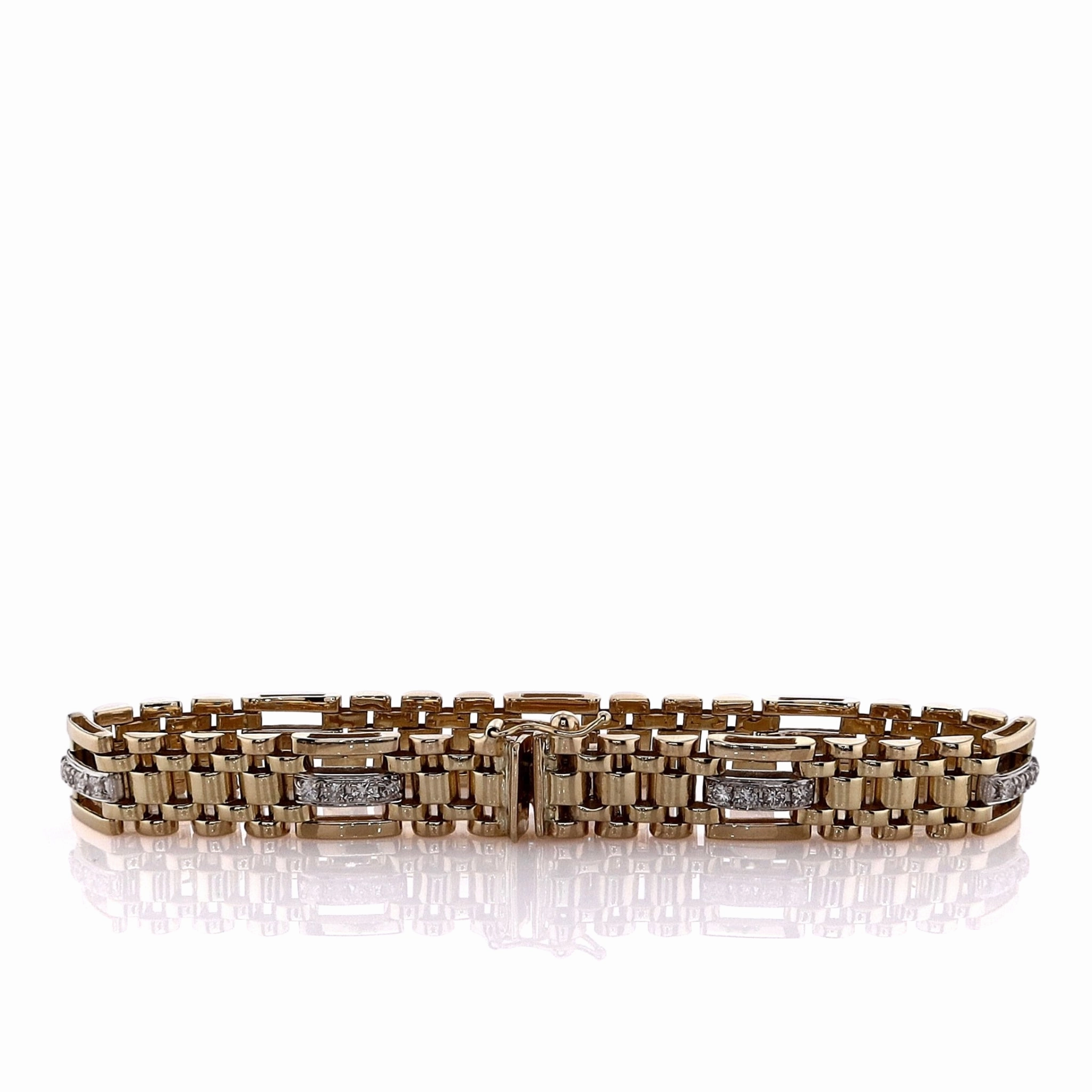 Estate 14k Yellow Gold Polished Panther Link Alternating Diamond Bracelet