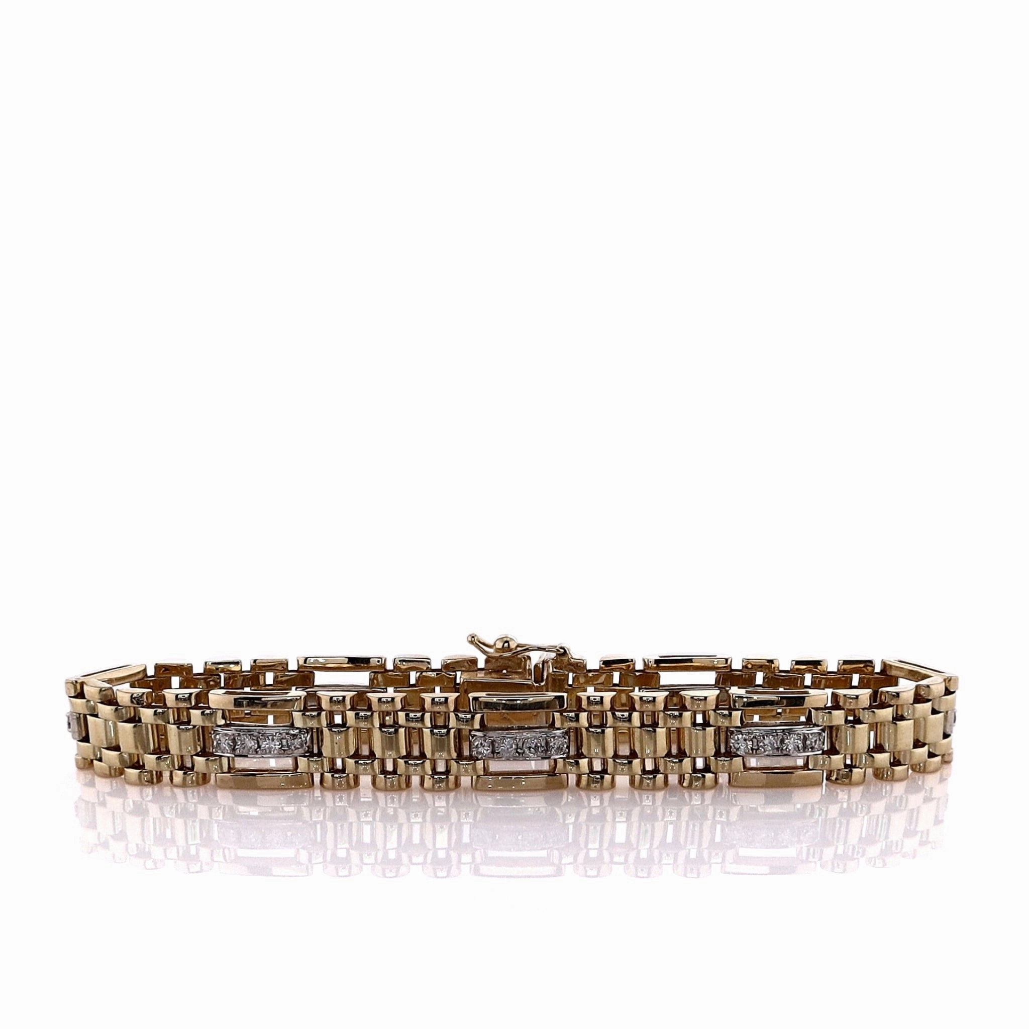 Estate 14k Yellow Gold Polished Panther Link Alternating Diamond Bracelet
