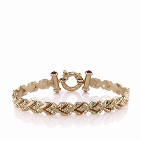 Estate 14k Yellow Gold Polished "V" Link Cabochon Ruby Chain Bracelet